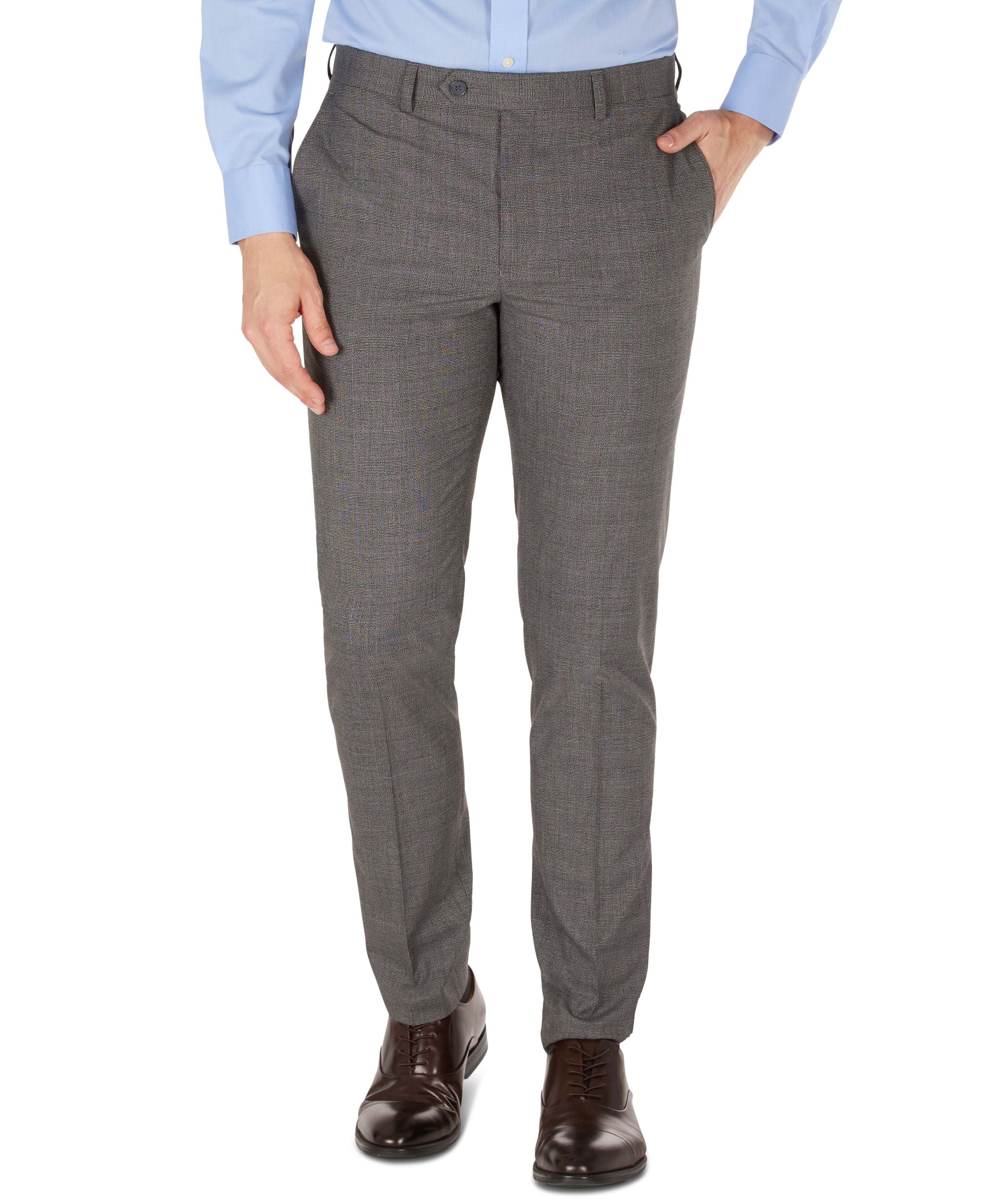 Men's Grey Plaid Skinny-Fit Dress Pants