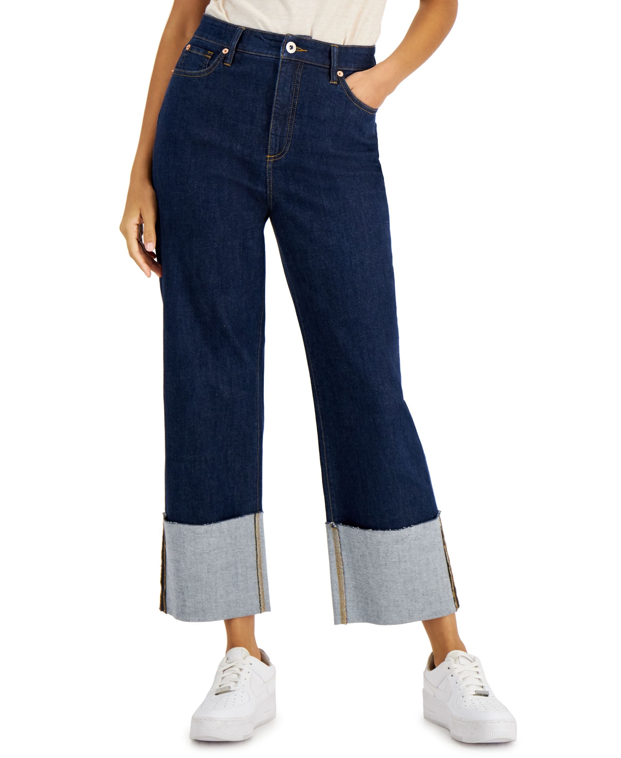 INC International Concepts Womens Wide Cuff Straight Leg Jeans