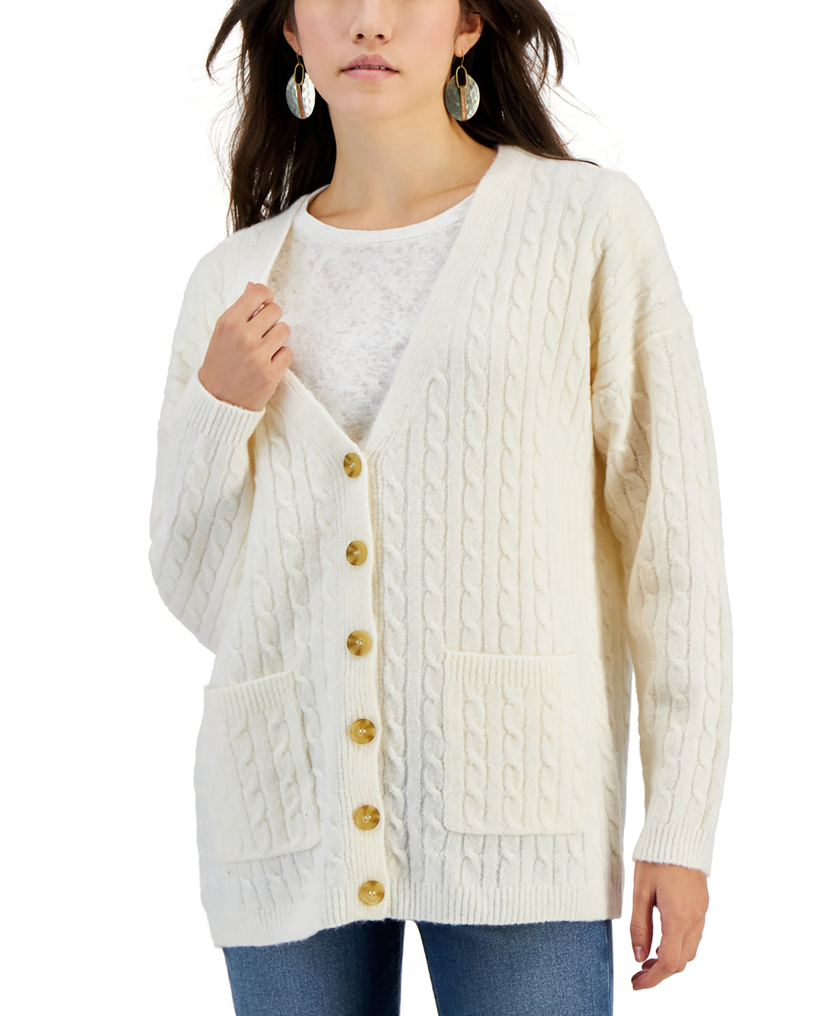Juniors' Baby-Cable-Knit Button-Front Cardigan