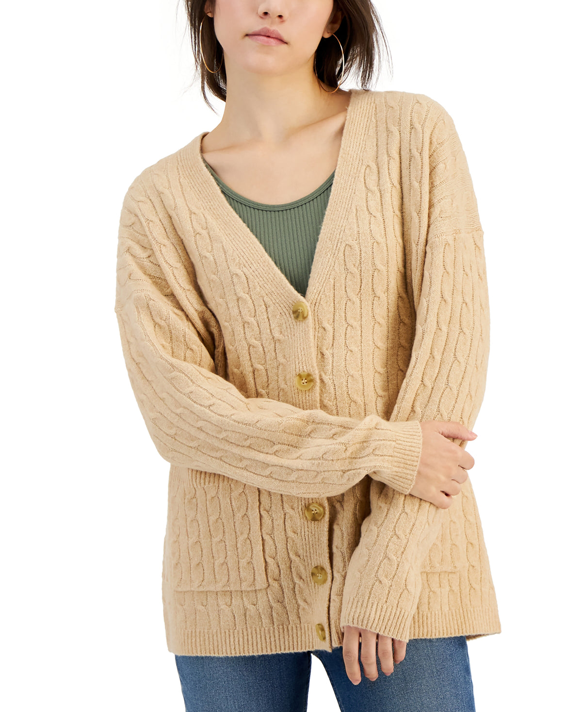 Juniors' Baby-Cable-Knit Button-Front Cardigan