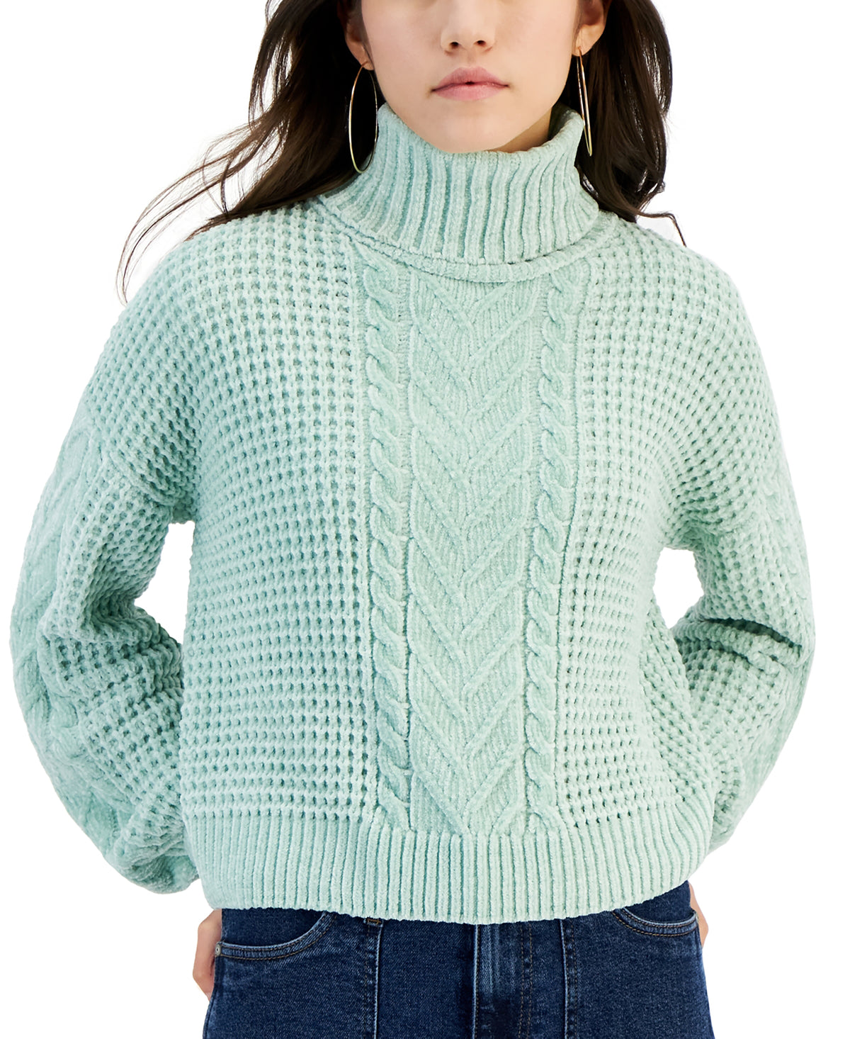 Juniors' Turtleneck Cable-Knit Sweater