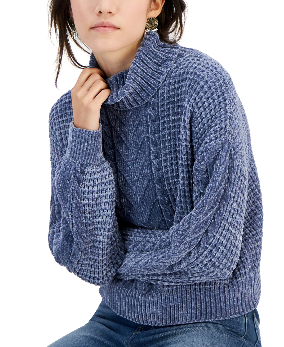 Juniors' Turtleneck Cable-Knit Sweater