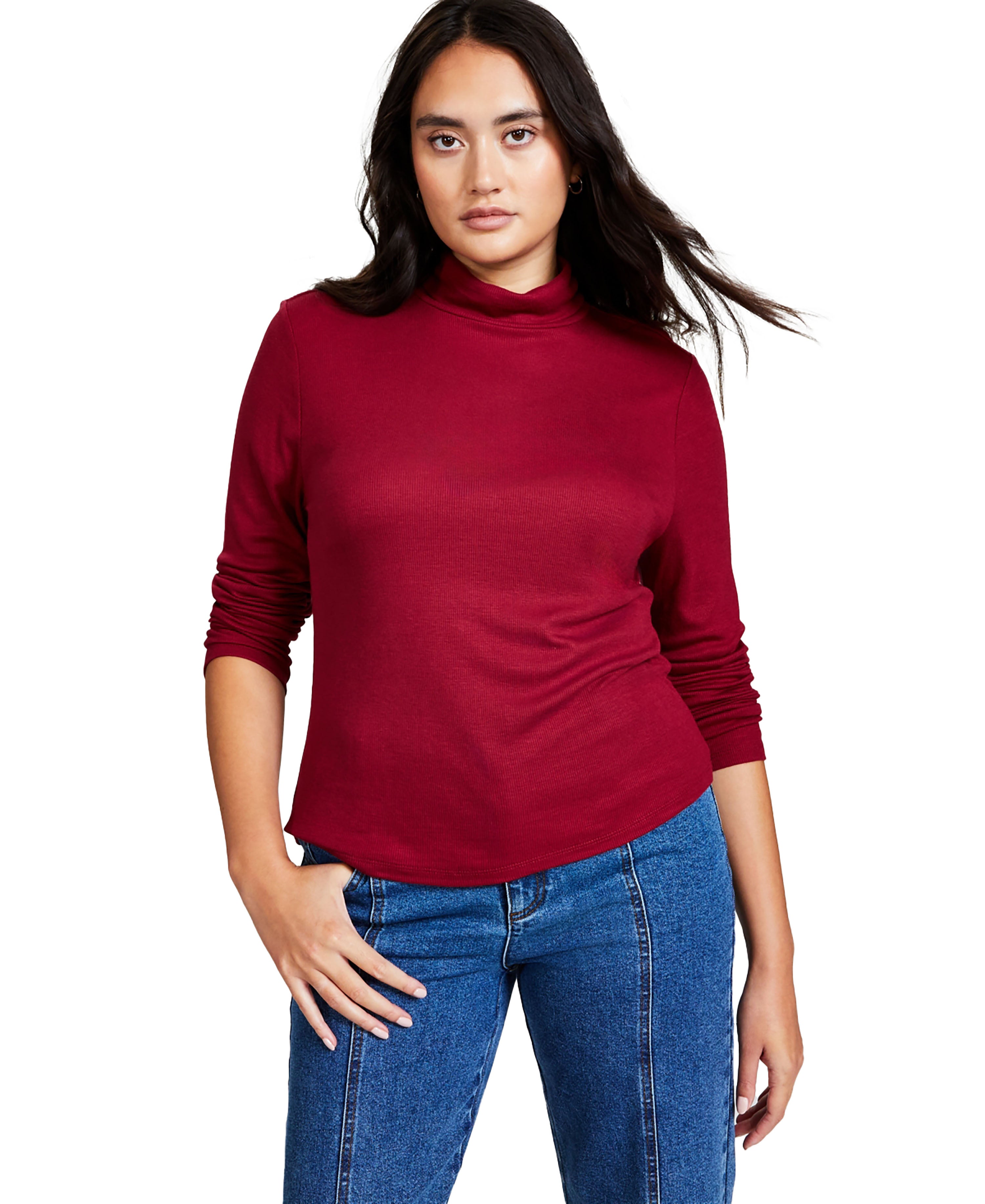 Women's Long Sleeve Turtleneck Top Clay Red L