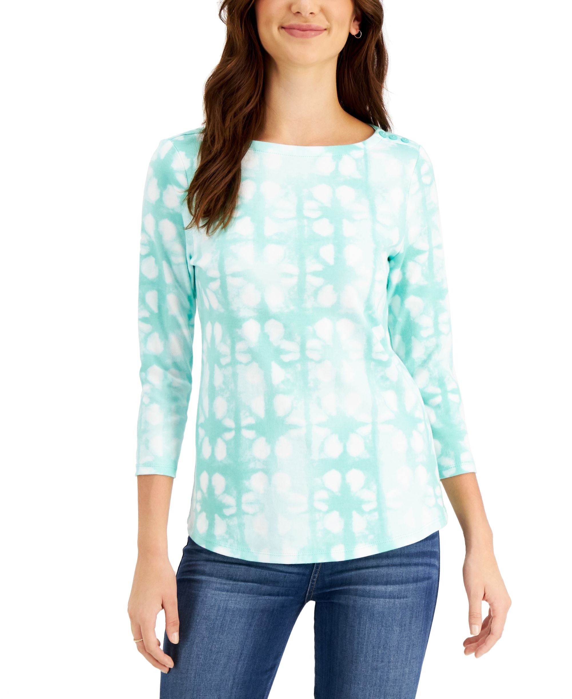 Charter Club Printed Boat Neck Top
