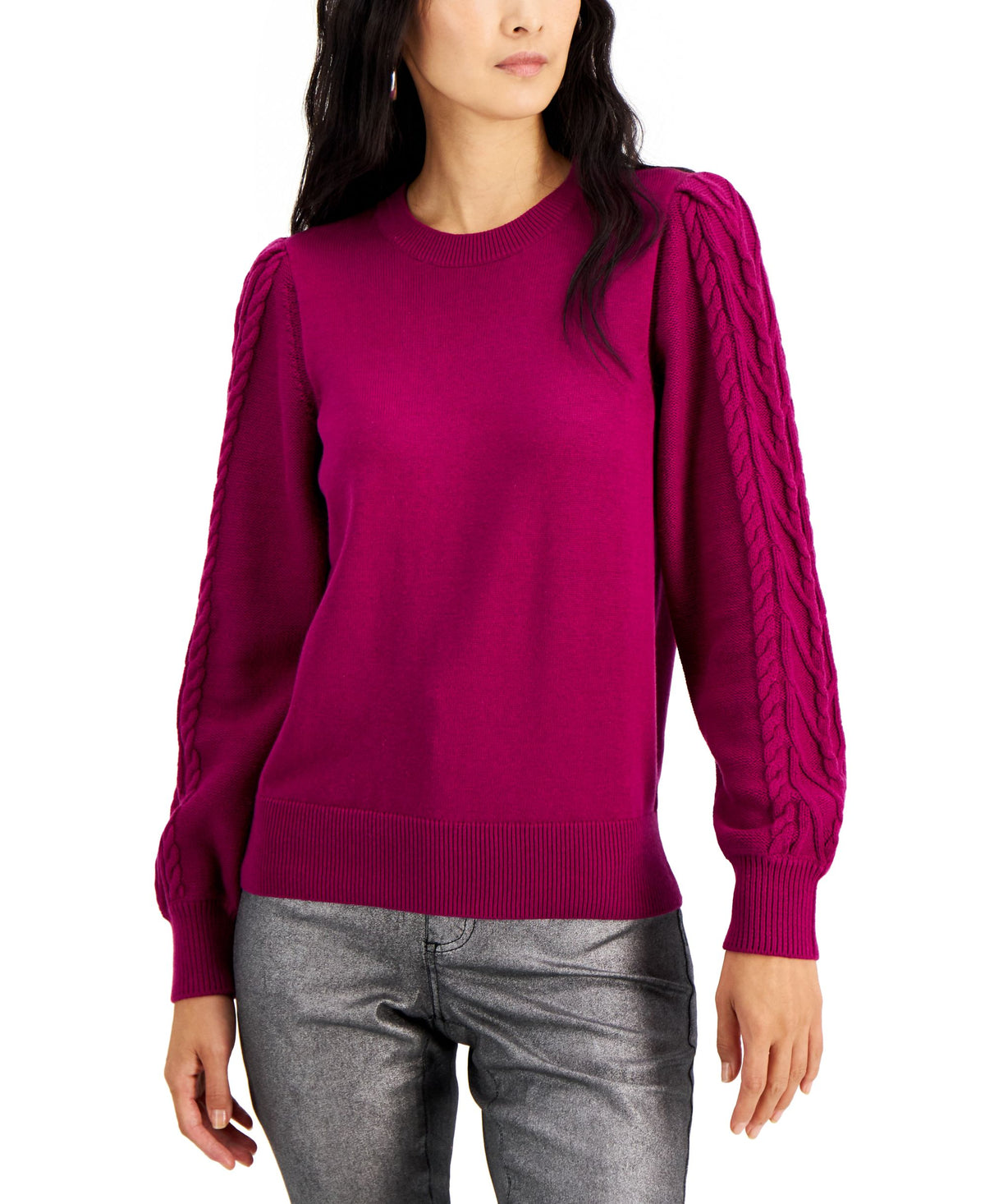 INC International Concepts Cable Sleeve Sweater