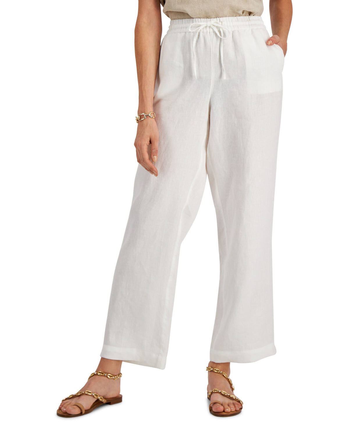 Petite 100% Linen Drawstring Pants