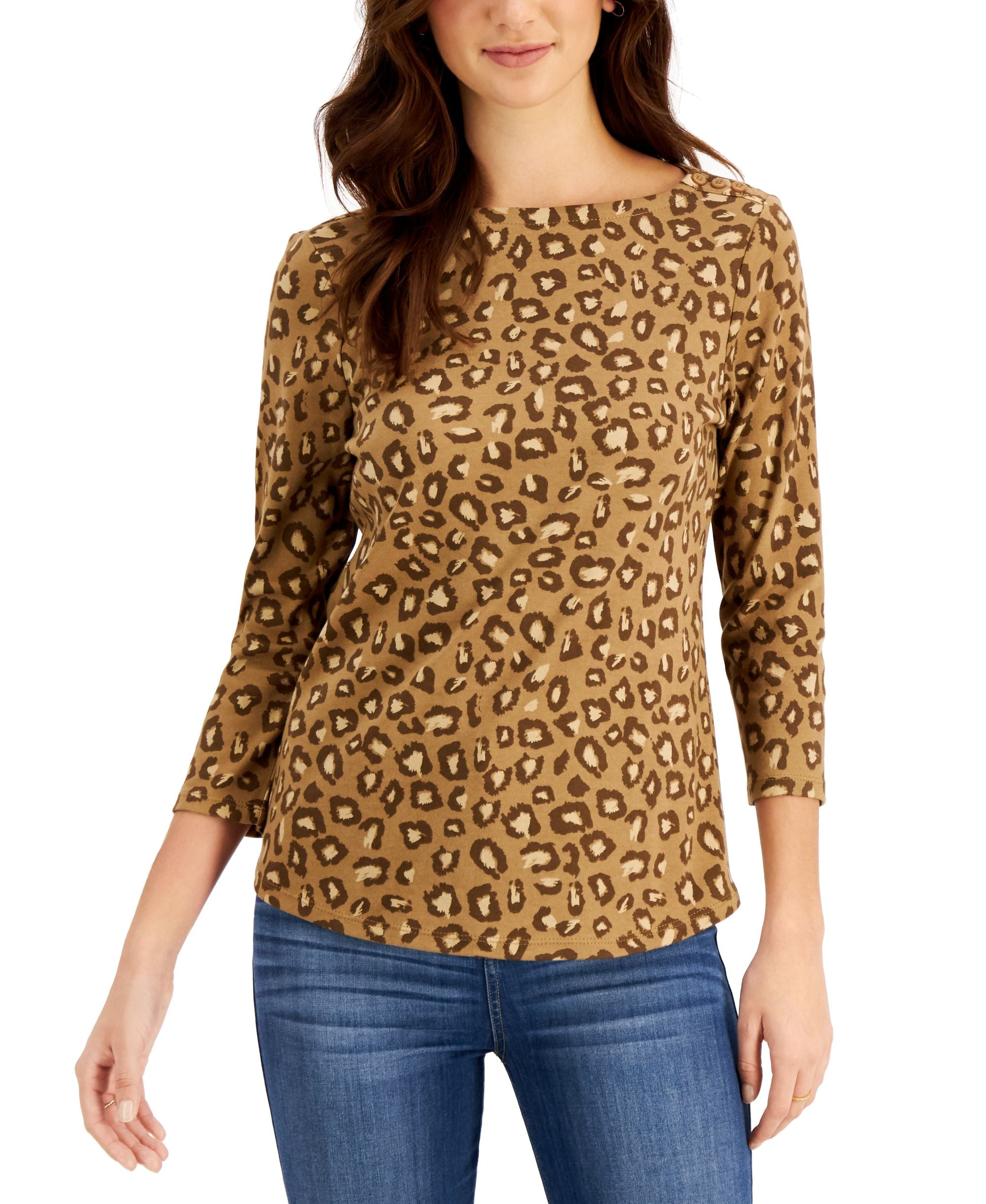 Charter Club Leopard Print Boat Neck Top