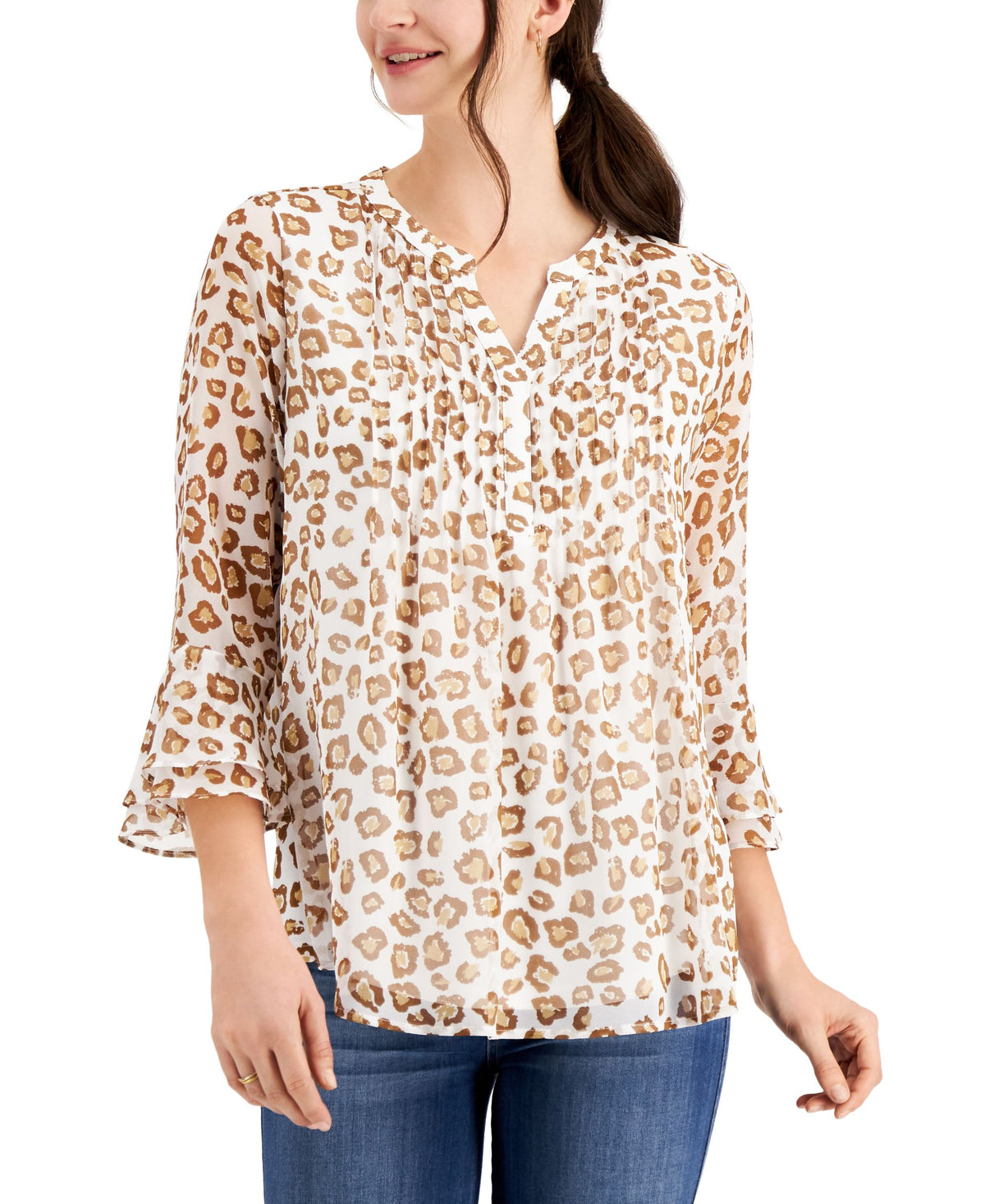 Charter Club Petite Printed Pintuck Top