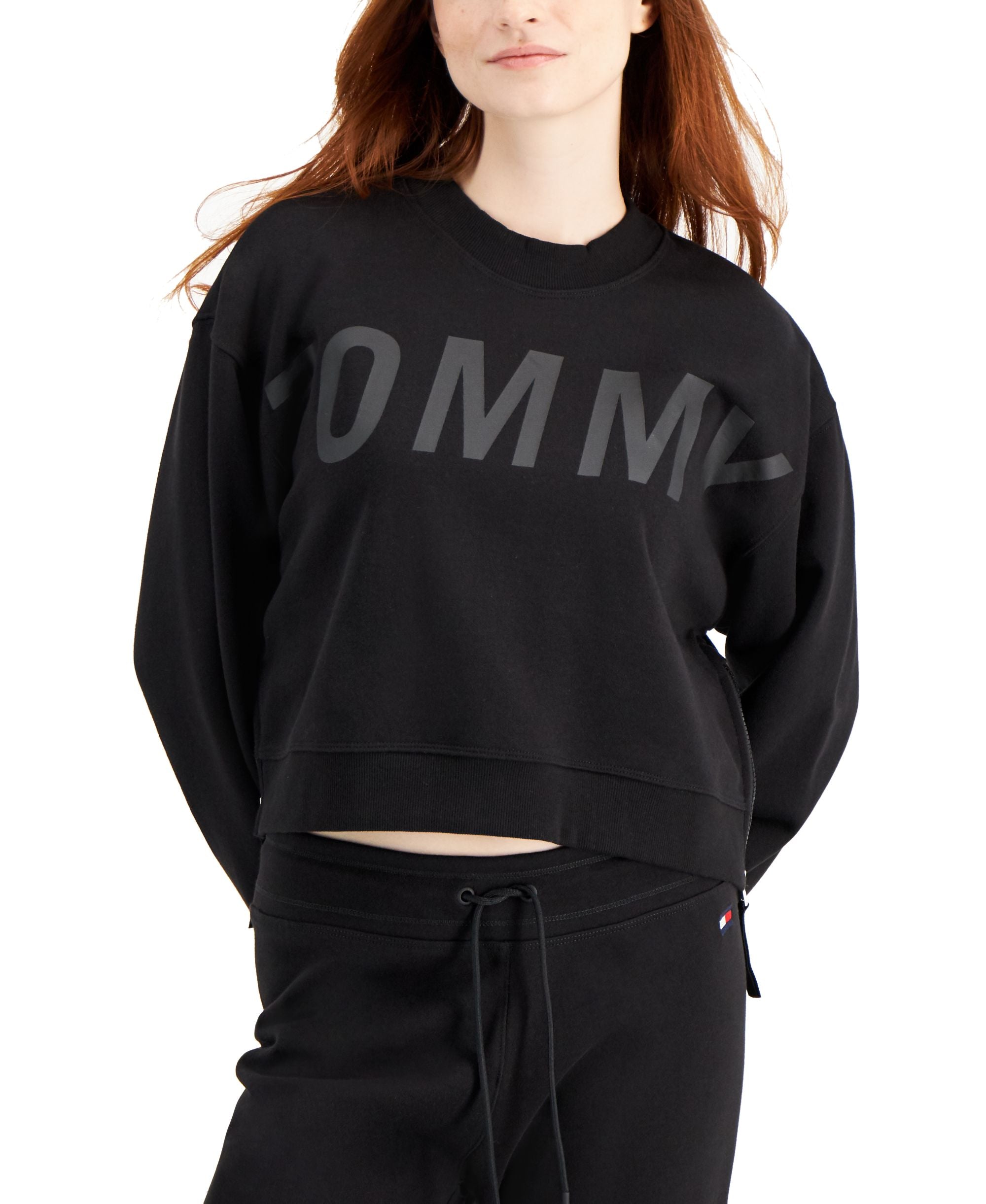 Tommy Hilfiger Sport Cotton Side Zippered Cropped Sweatshirt