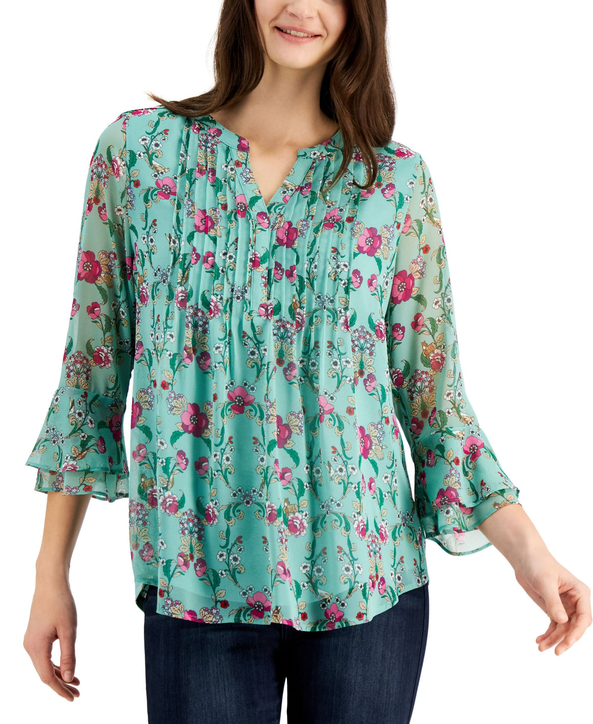 Charter Club Petite Printed Pintuck Top