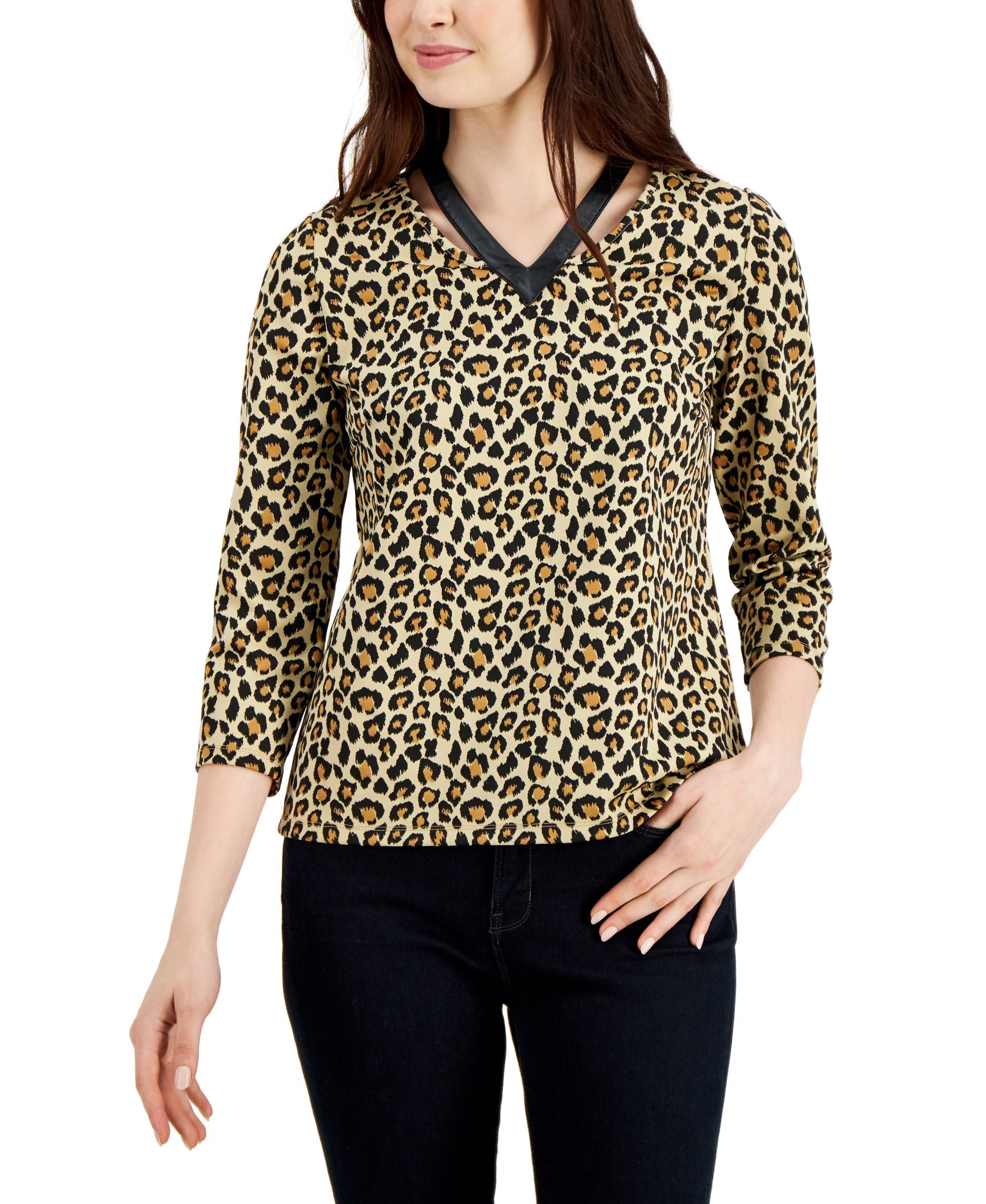 Nine West Faux Leather Trim Top