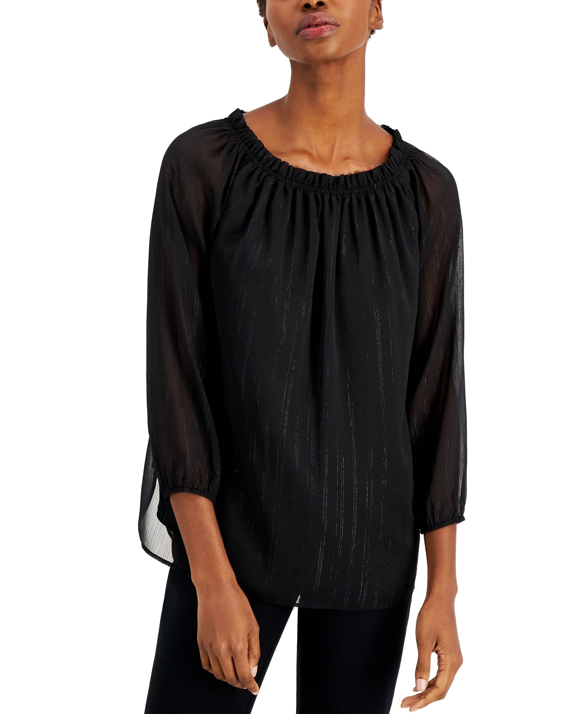 Nine West Foil Solid 3/4 Sleeve Blouse