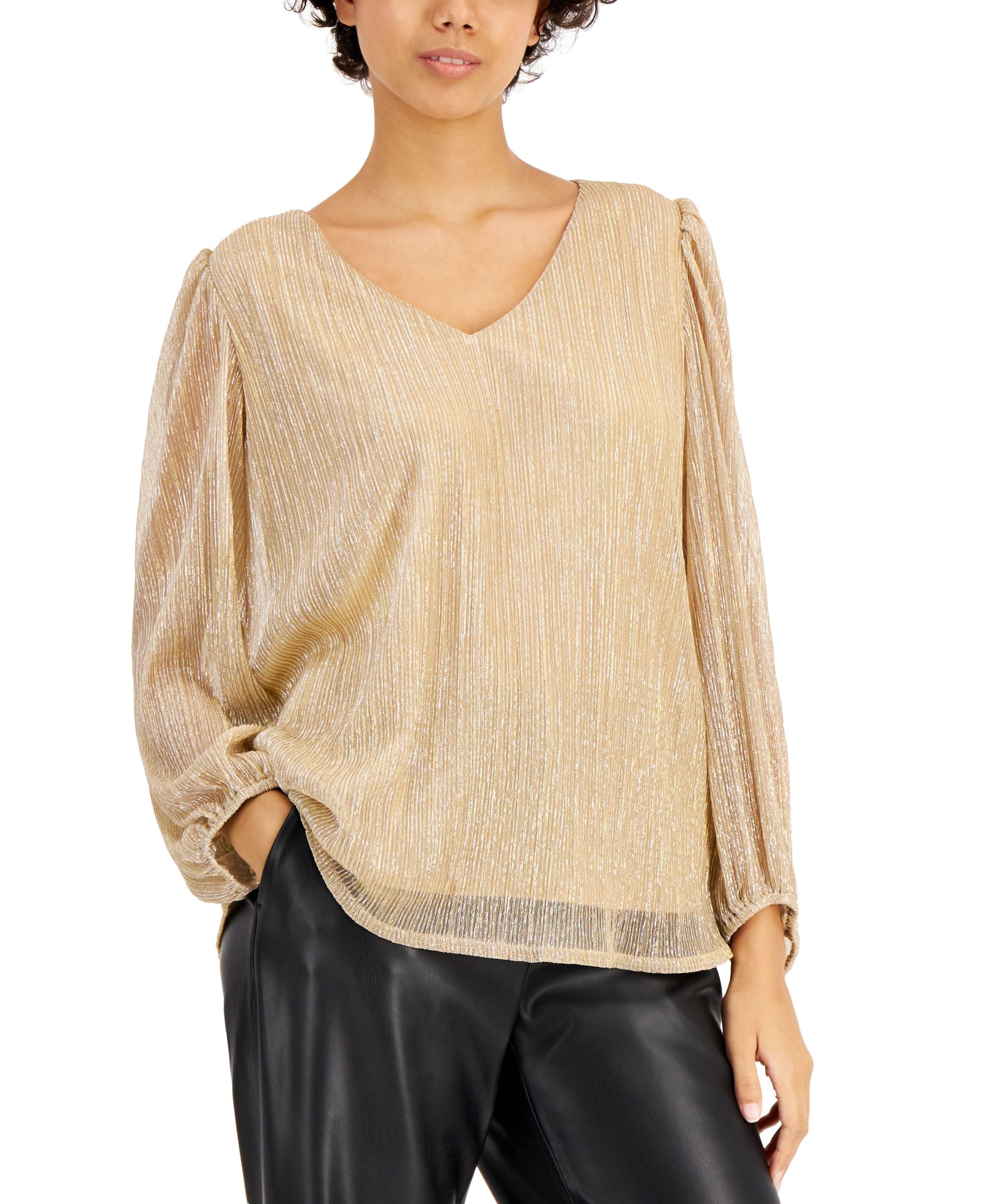 Nine West Metallic Threaded Blouson Sleeve Top