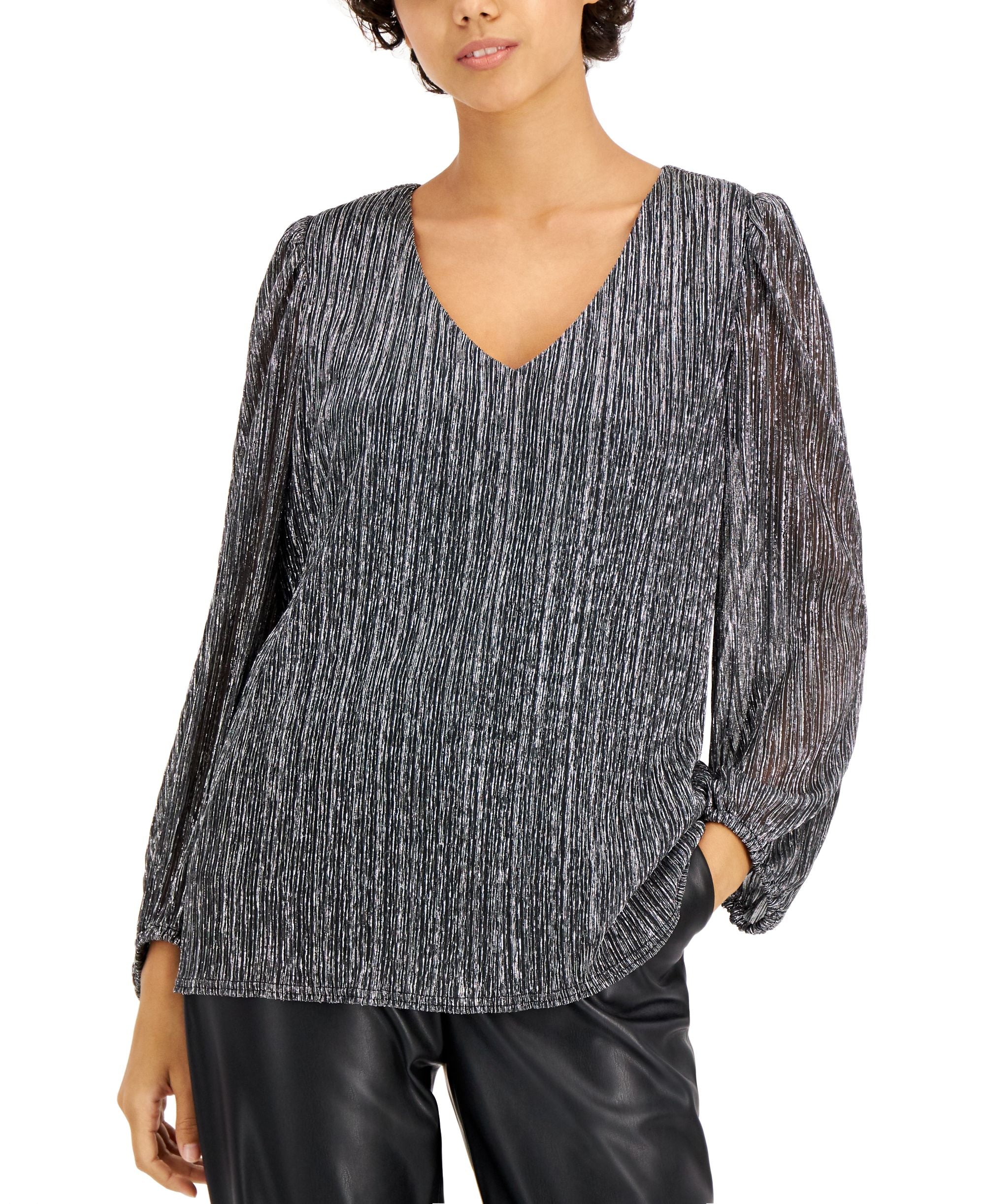 Nine West Metallic Threaded Blouson Sleeve Top