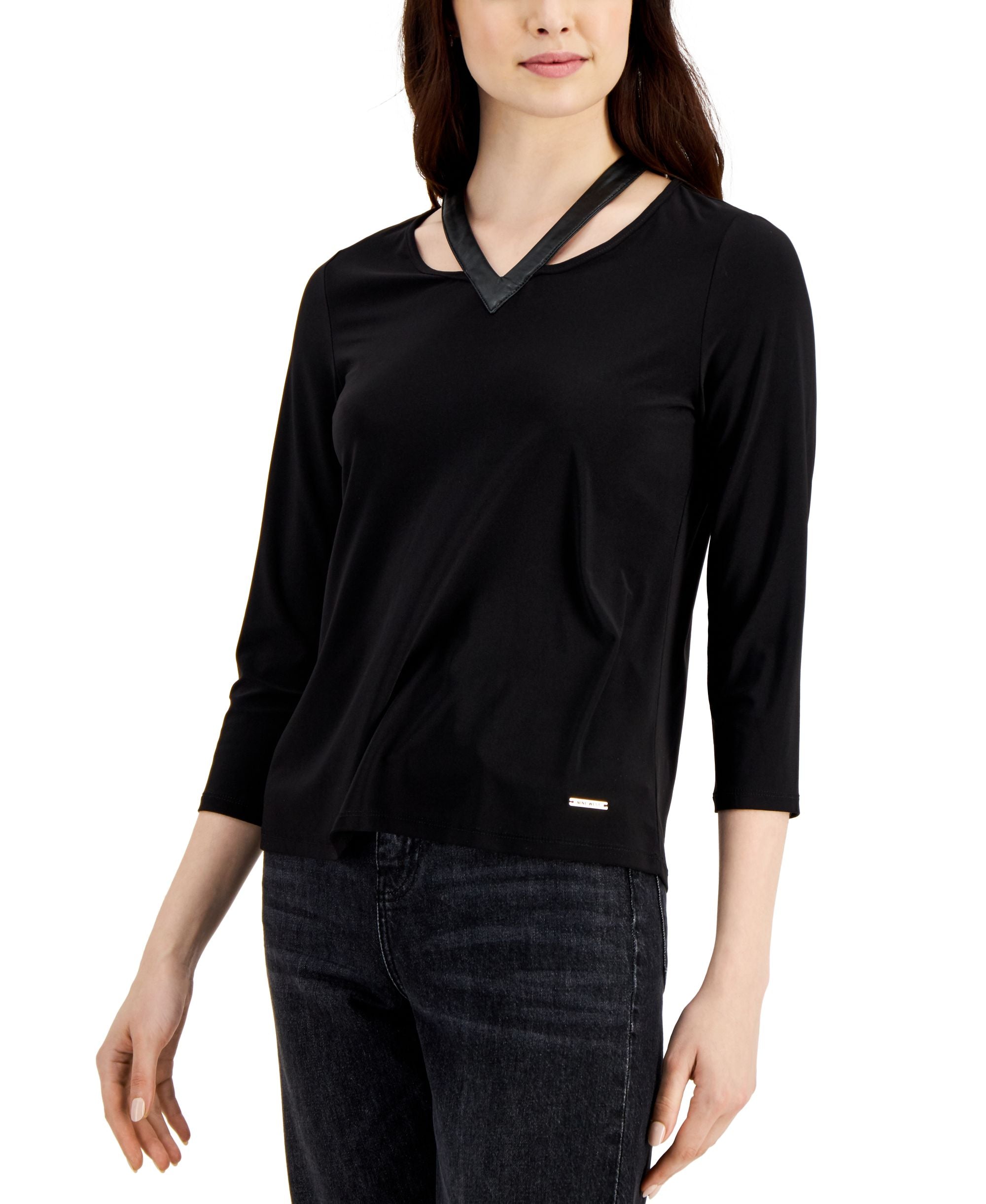 Nine West Faux Leather Trim Top