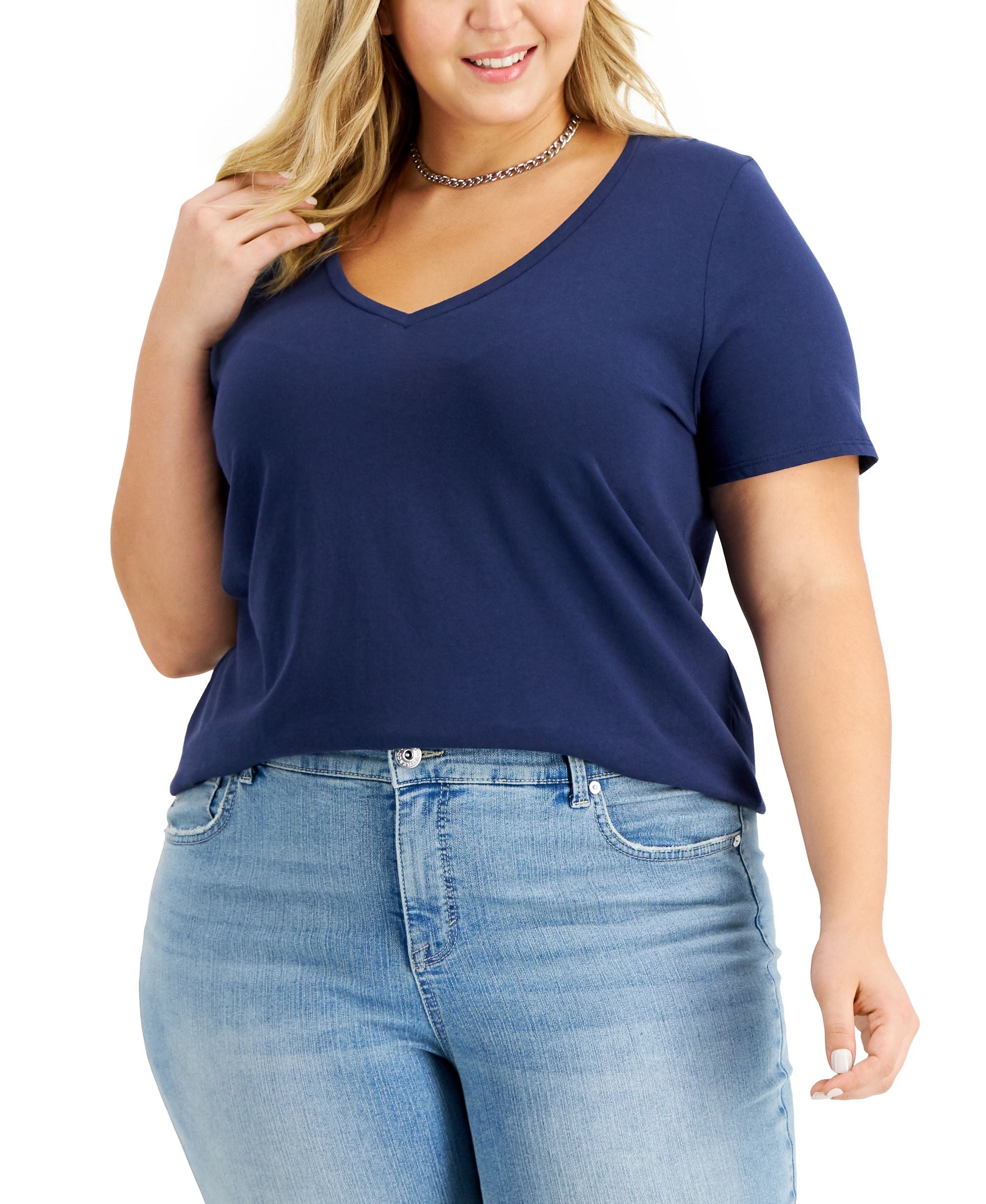 INC International Concepts Plus Size Cotton V Neck Top