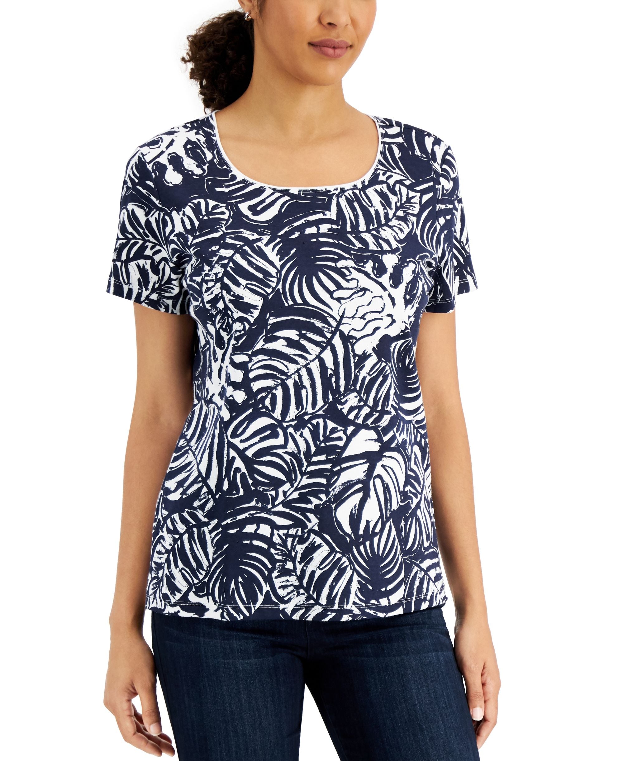 Karen Scott Printed Scoop Neck Top