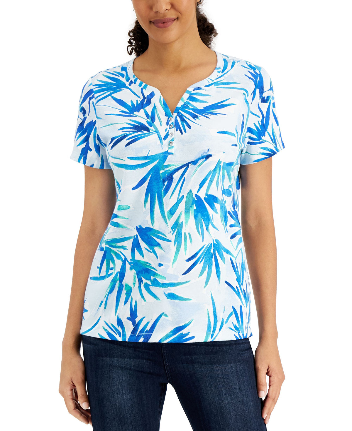 Printed Split-Neck Top