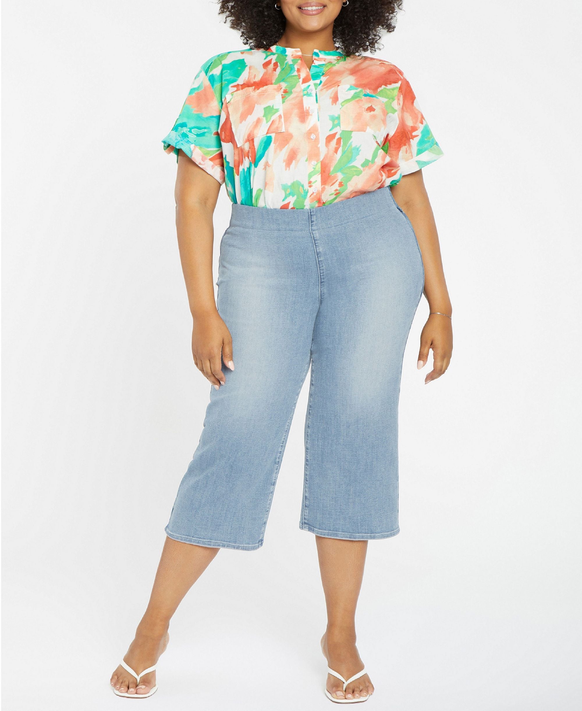 Nydj Plus Size Wide Leg Capri Pull On Jeans