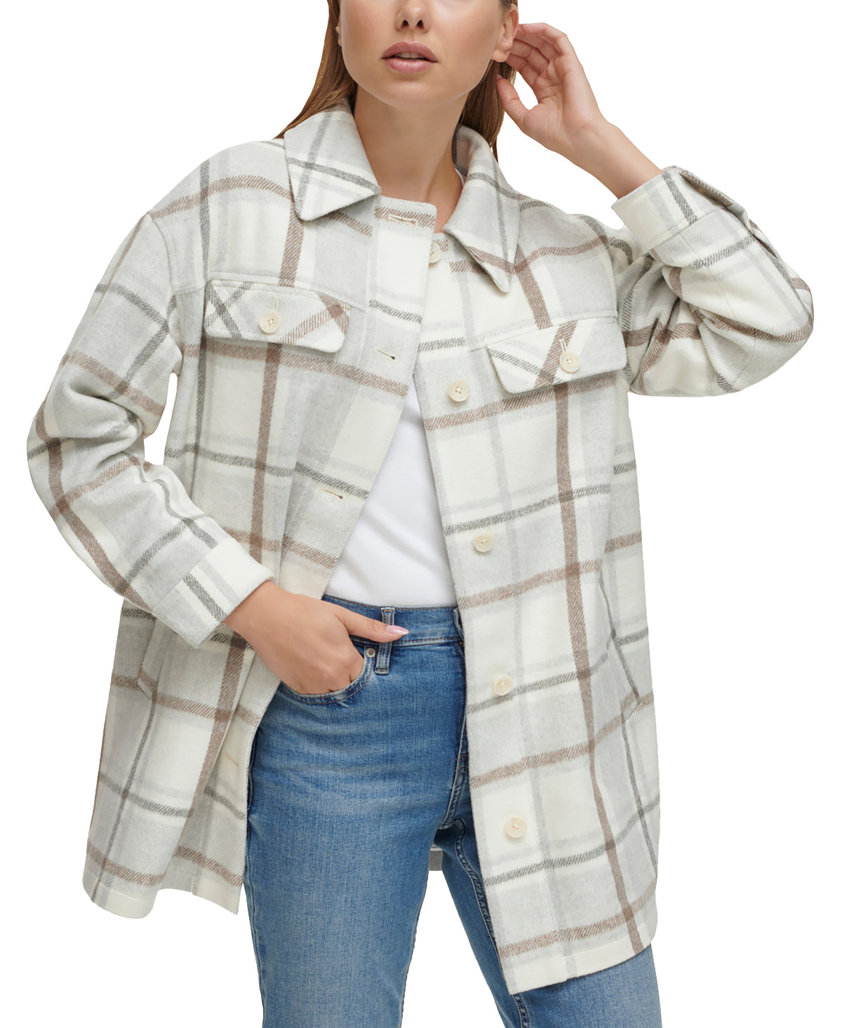Petite Plaid Shirt Jacket