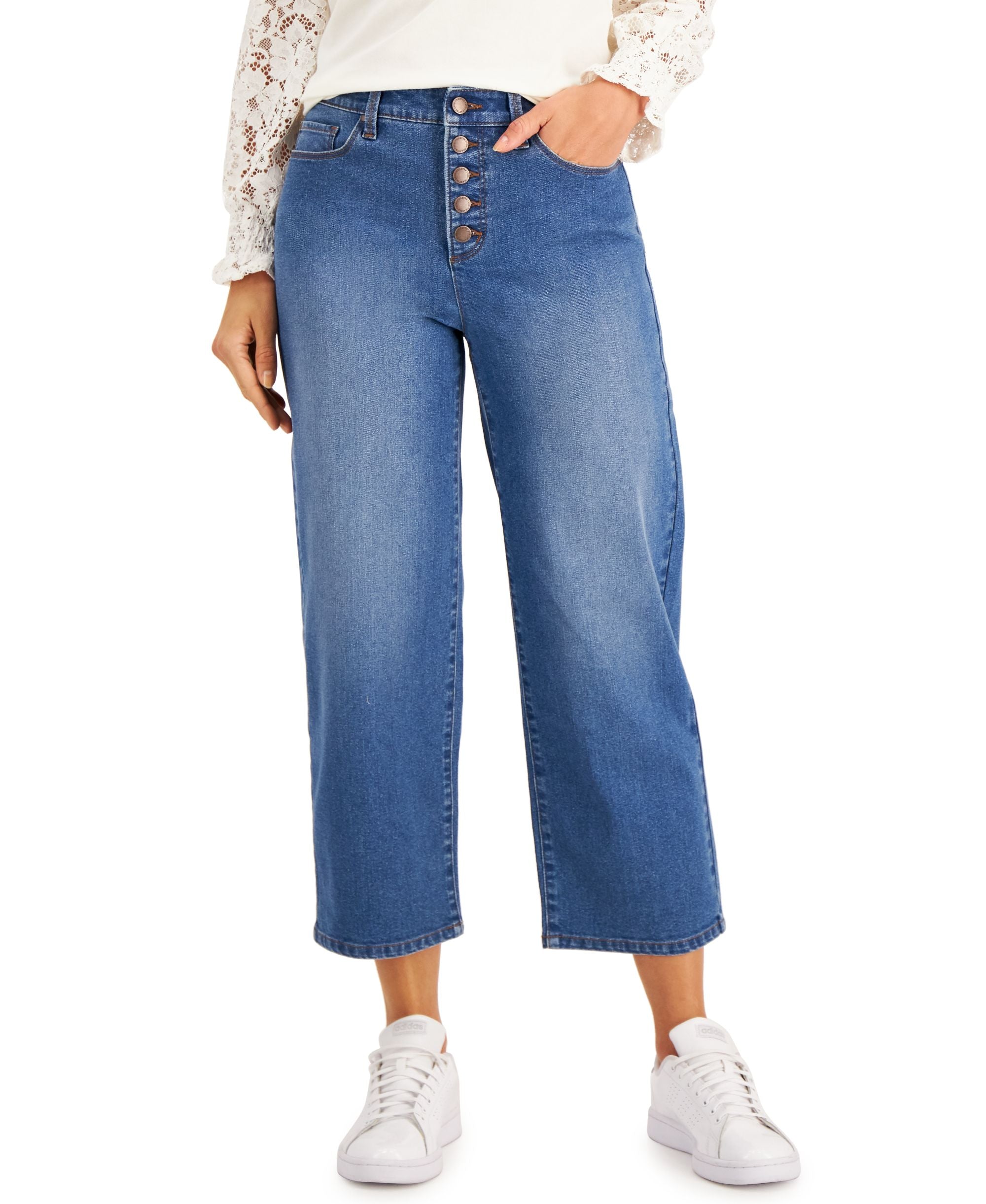 Charter Club Petite Button Front Straight Cropped Jeans