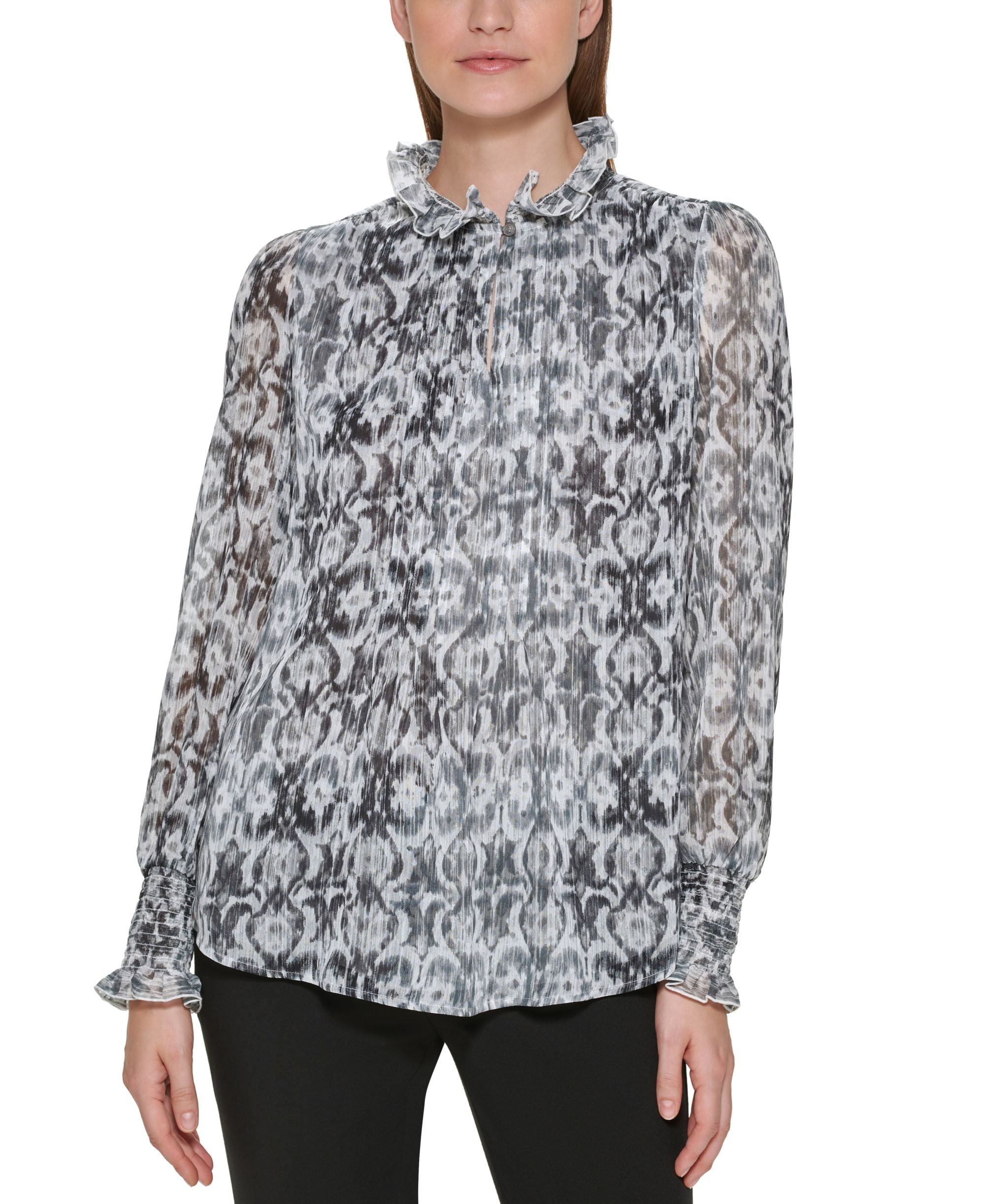 Calvin Klein Printed Mock Neck Blouse