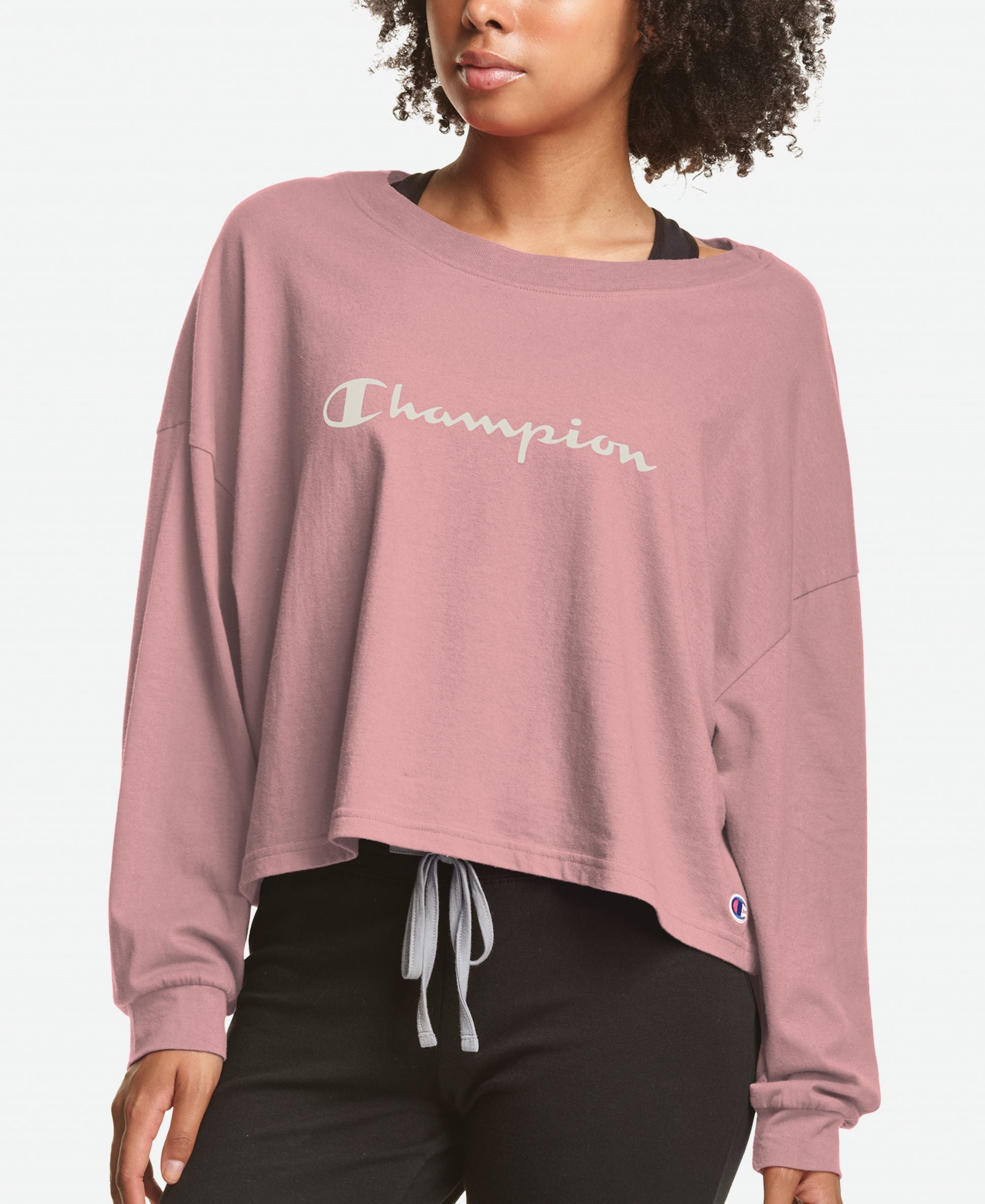 Champion Cropped Long Sleeve Lounge Sleep T-Shirt