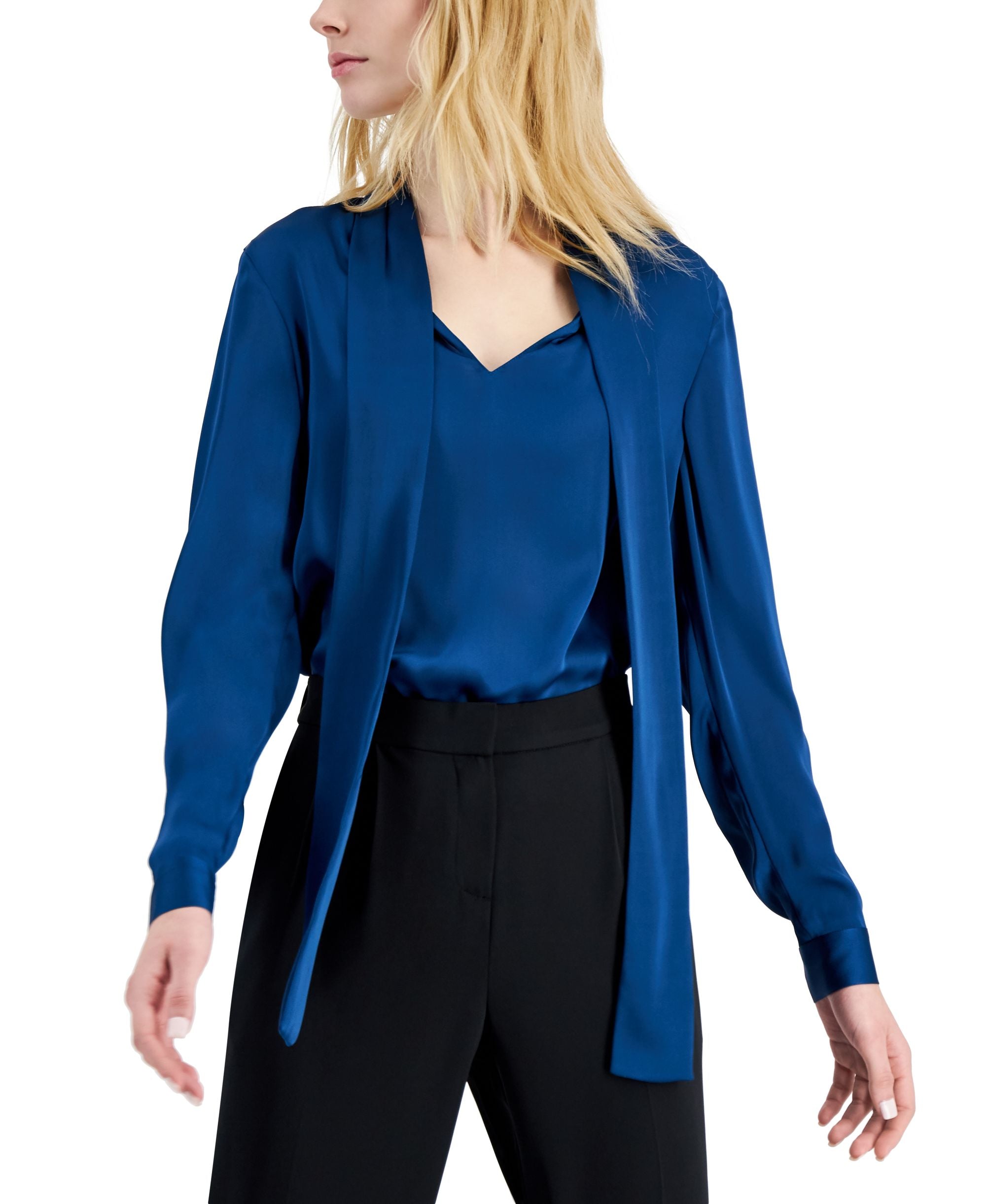 Anne Klein Tie Neck Long Sleeve Blouse