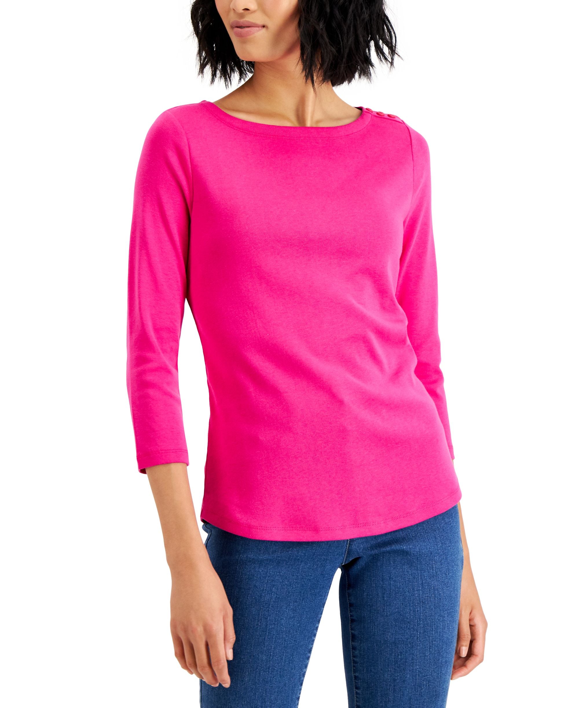 Charter Club Petite Pima Cotton Button Shoulder Top