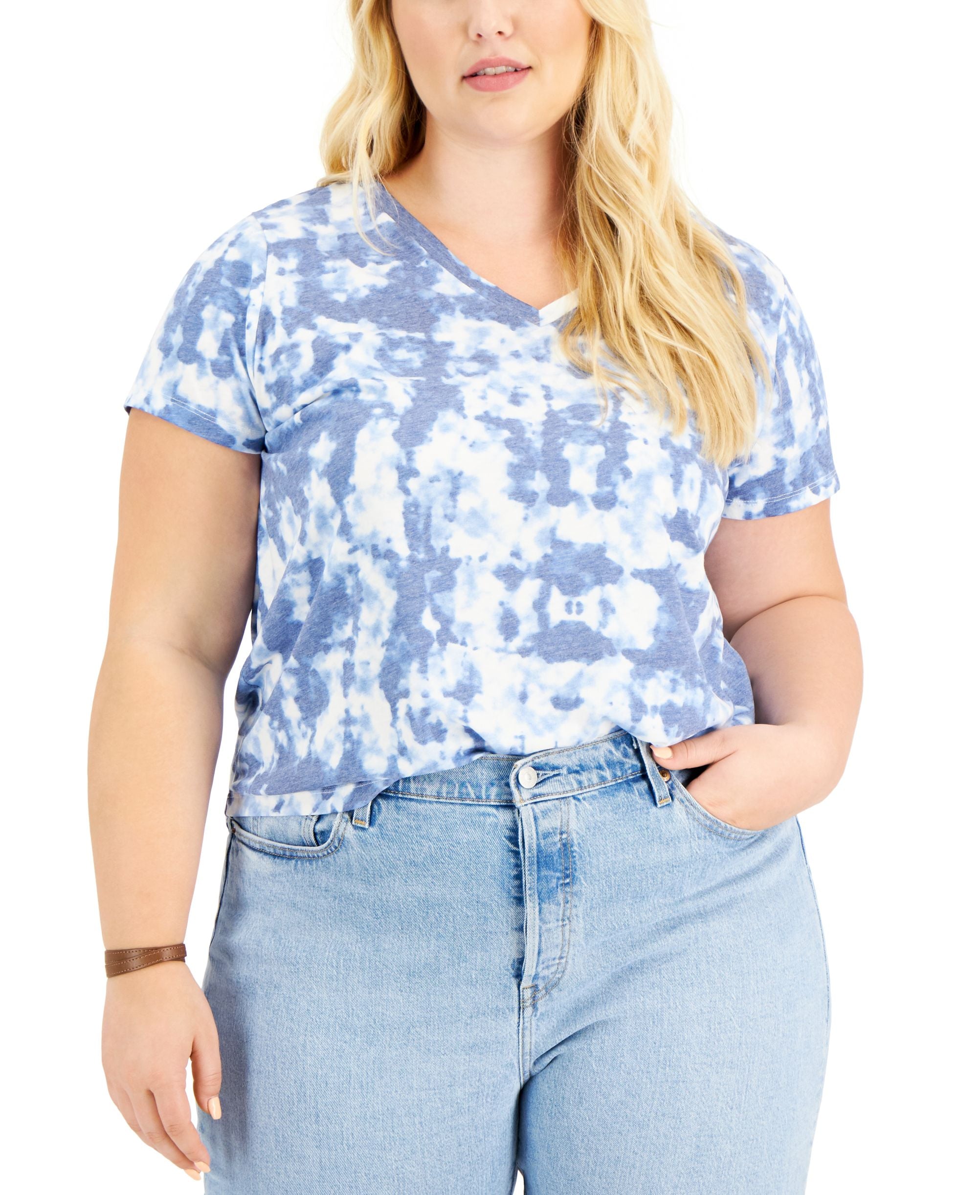 Style & Co Plus Size V Neck Tie Dyed T-Shirt