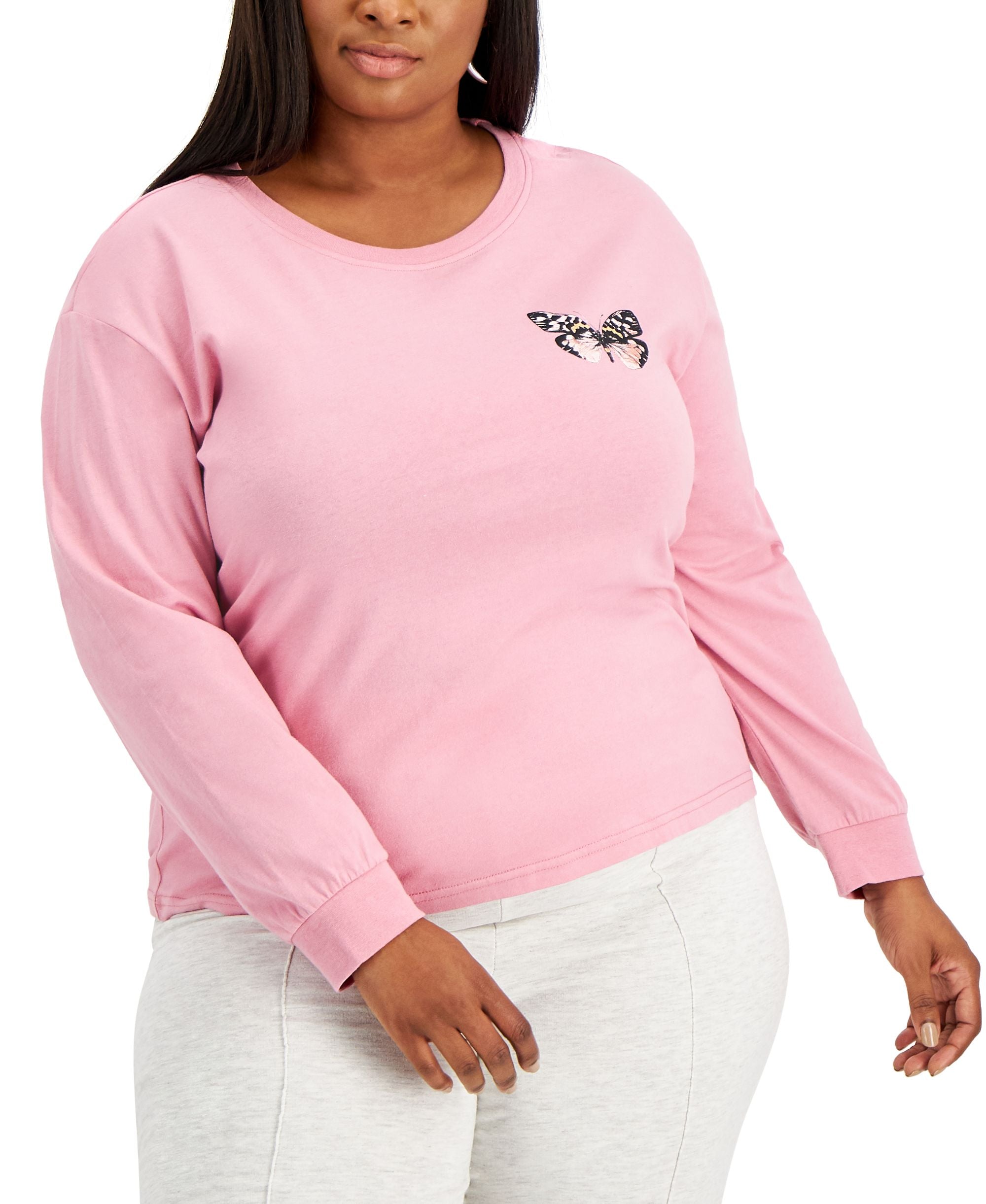Trendy Plus Size Cotton Butterfly Graphic-Print T-Shirt