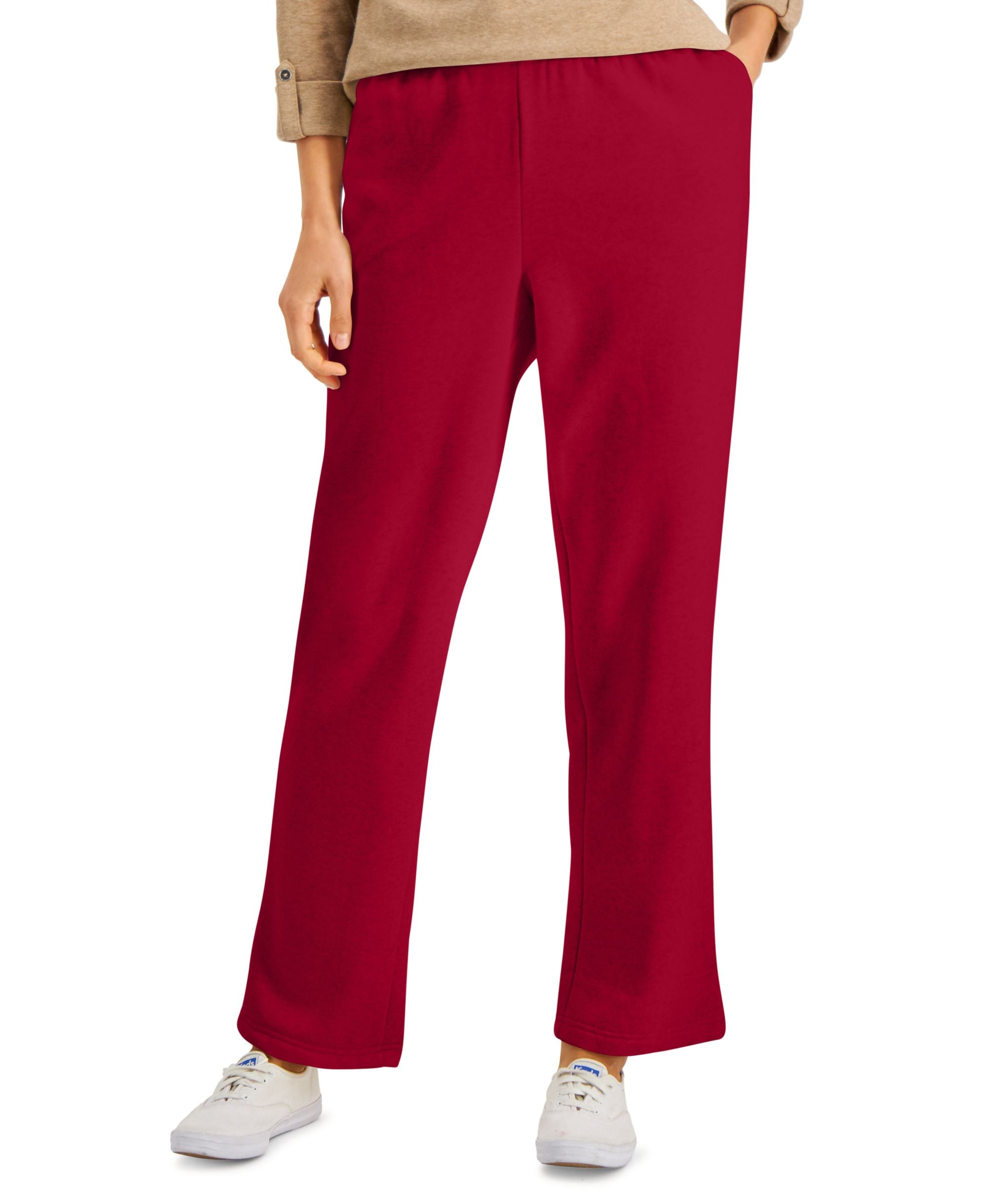 Fleece Knit Mid-rise Solid Pull-On Pants