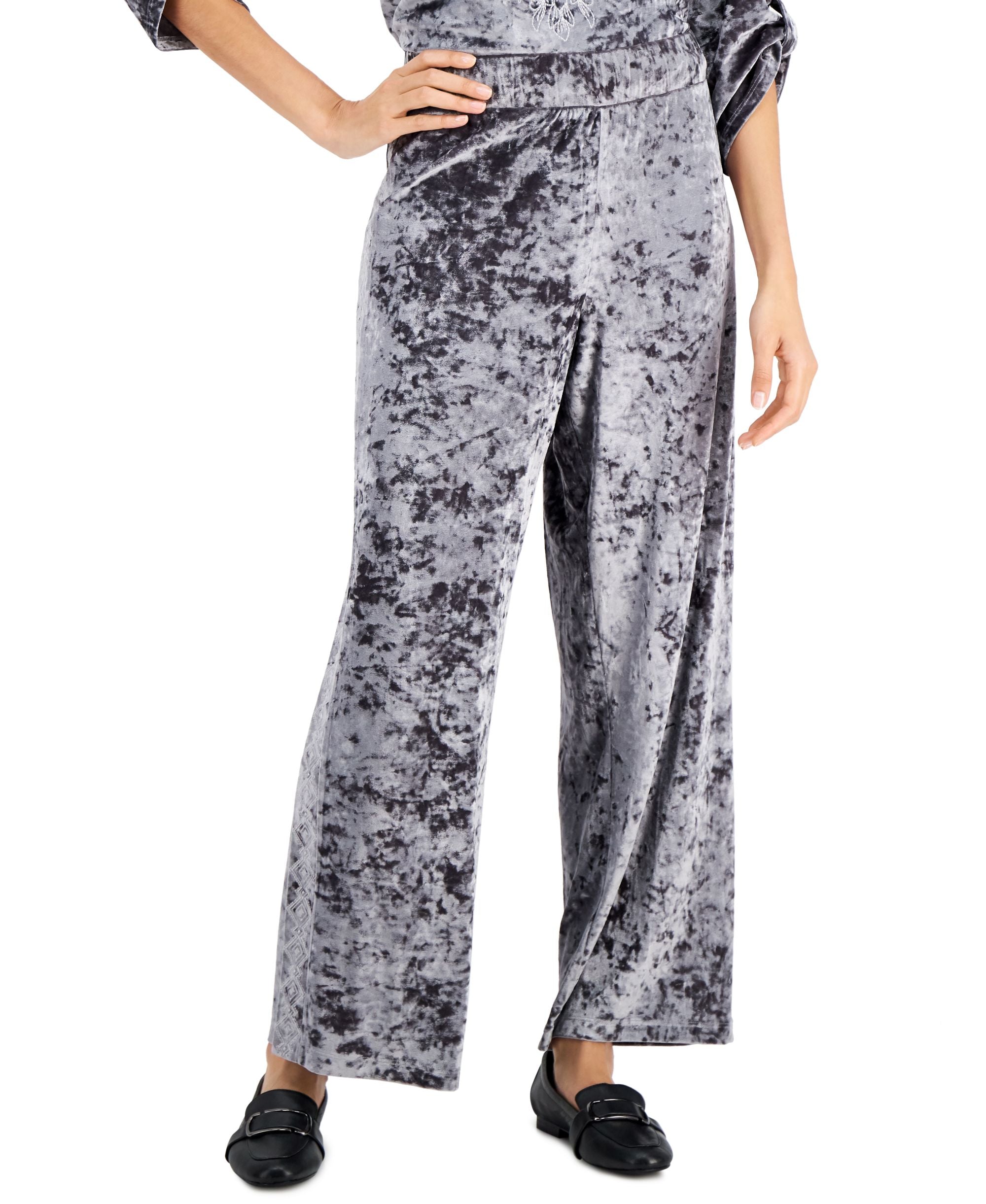 JM Collection Embroidered Velvet Pants