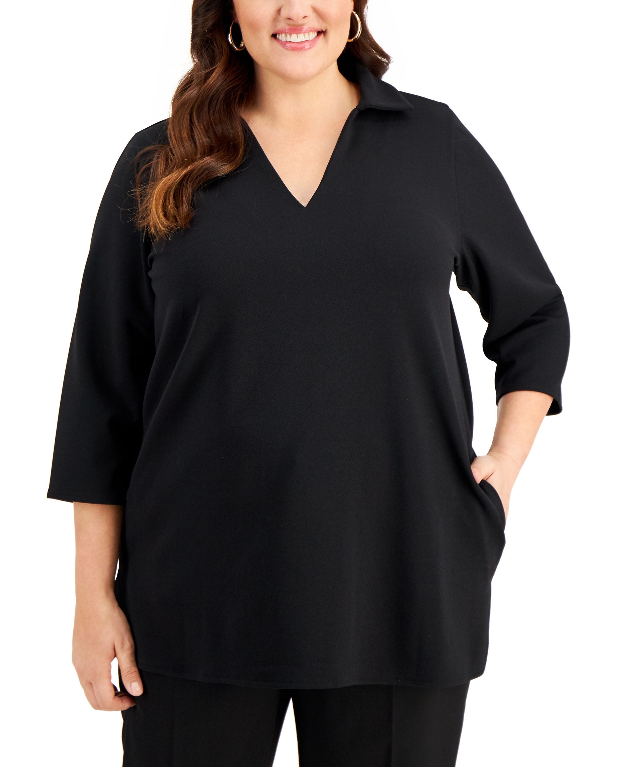 Alfani Plus Size 3/4 Sleeve Collared Tunic Top