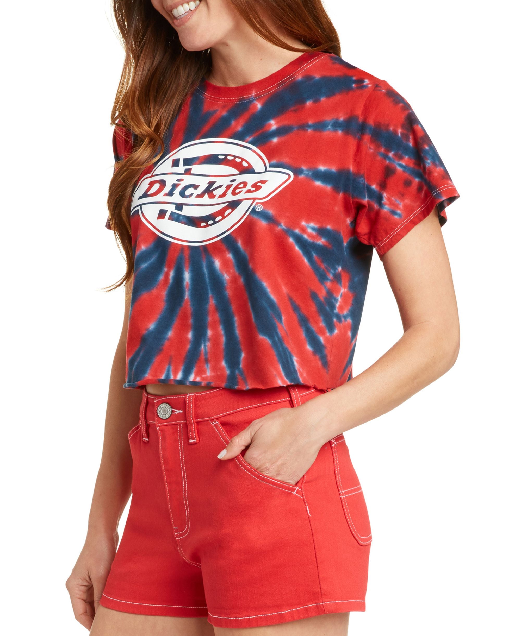 DICKIES Womens Cotton Acid Wash Short Sleeve Crew Neck T-Shirt