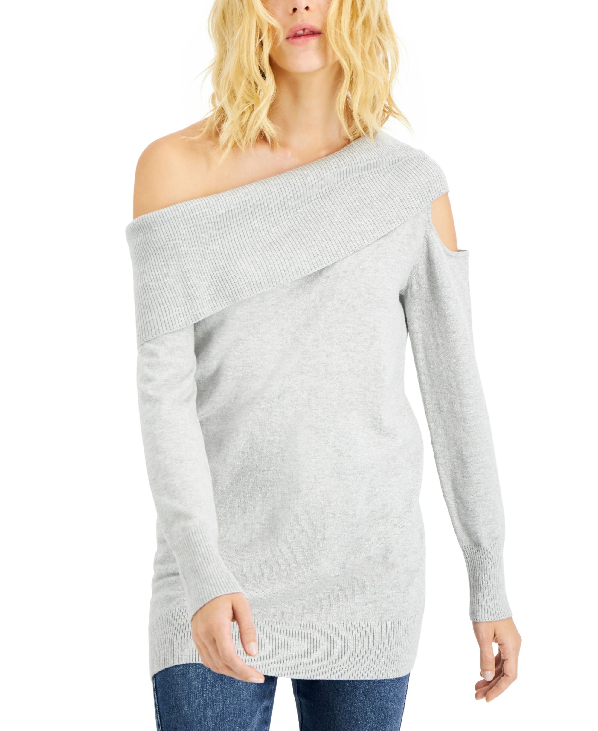 Off-The-Shoulder Cutout Tunic Sweater