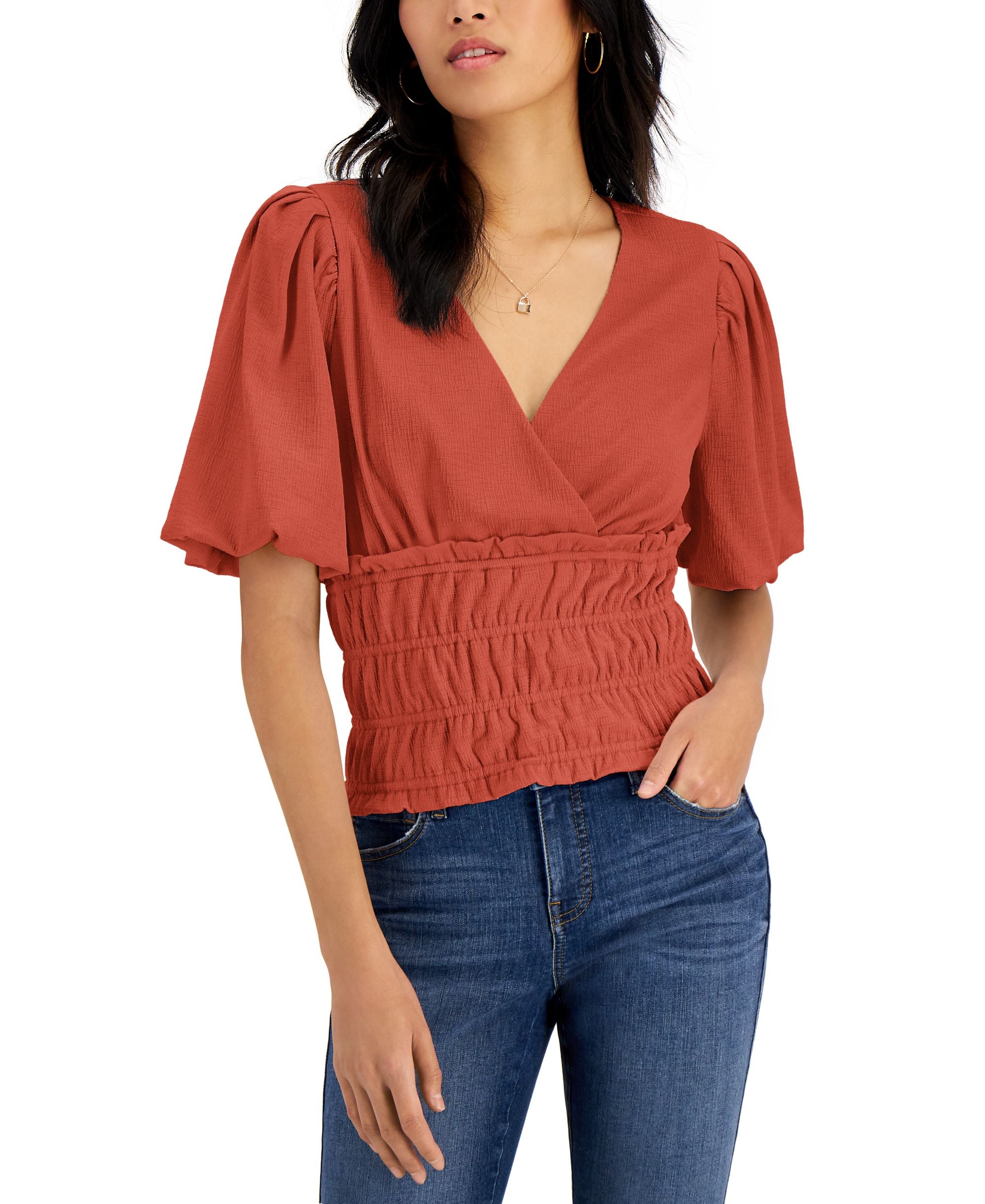 INC International Concepts Womens Smocked Top