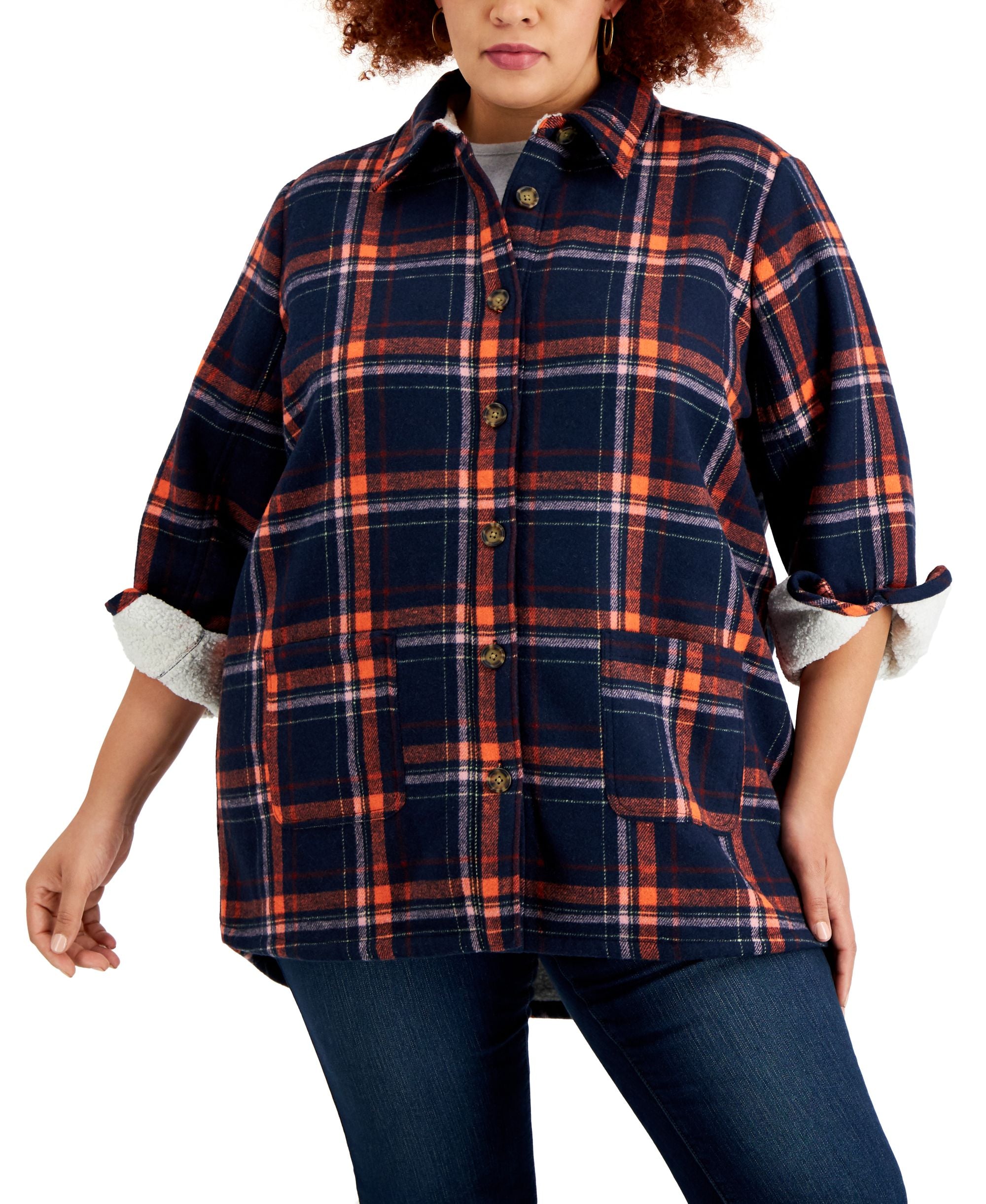Style & Co Plus Size Plaid Shirt Jacket