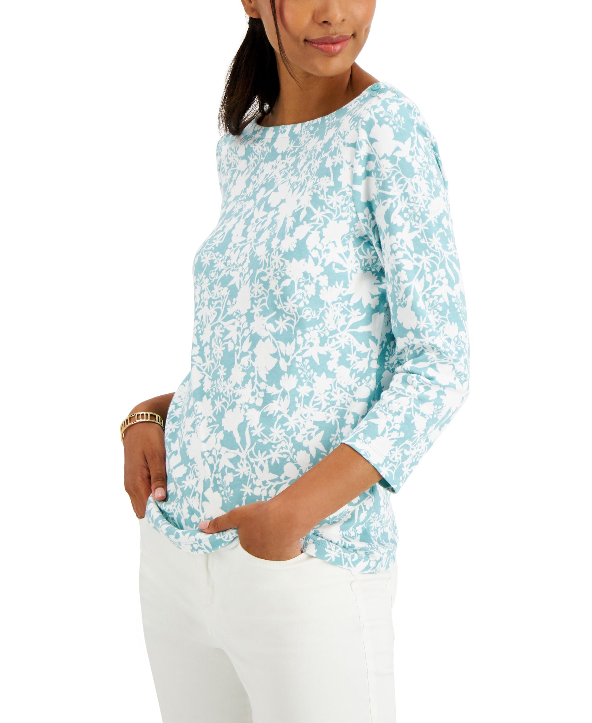 Charter Club Cotton Dream Meadow Printed Top
