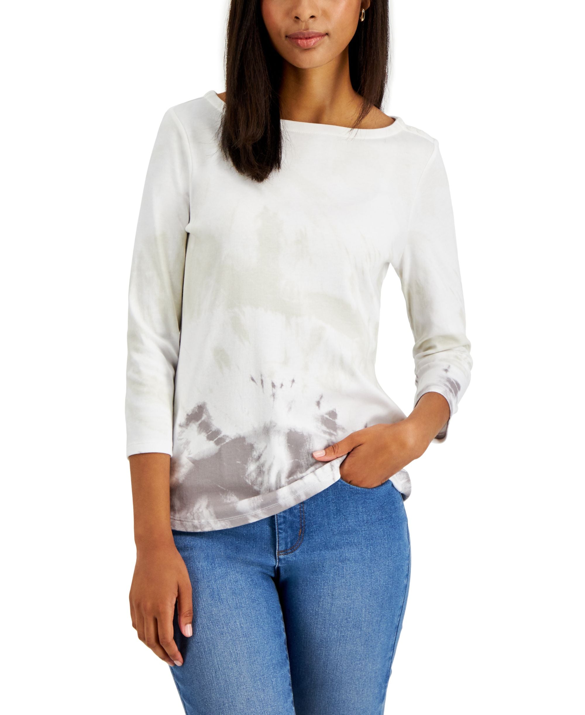 Charter Club Tie Dyed 3/4 Sleeve Top
