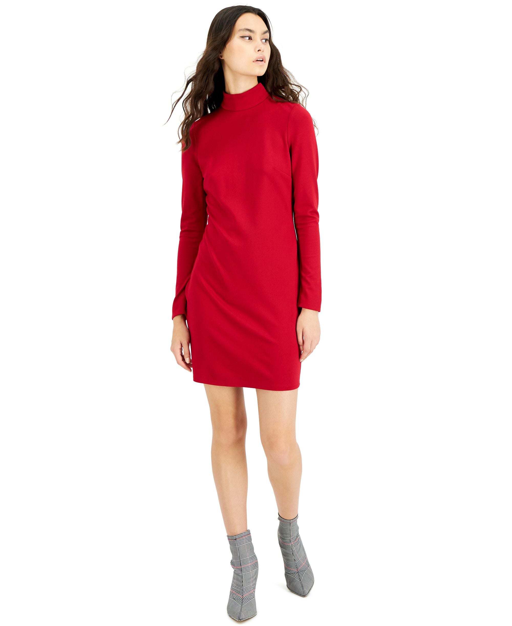 Bar III Womens Mock-Neck Mini Sheath Dress