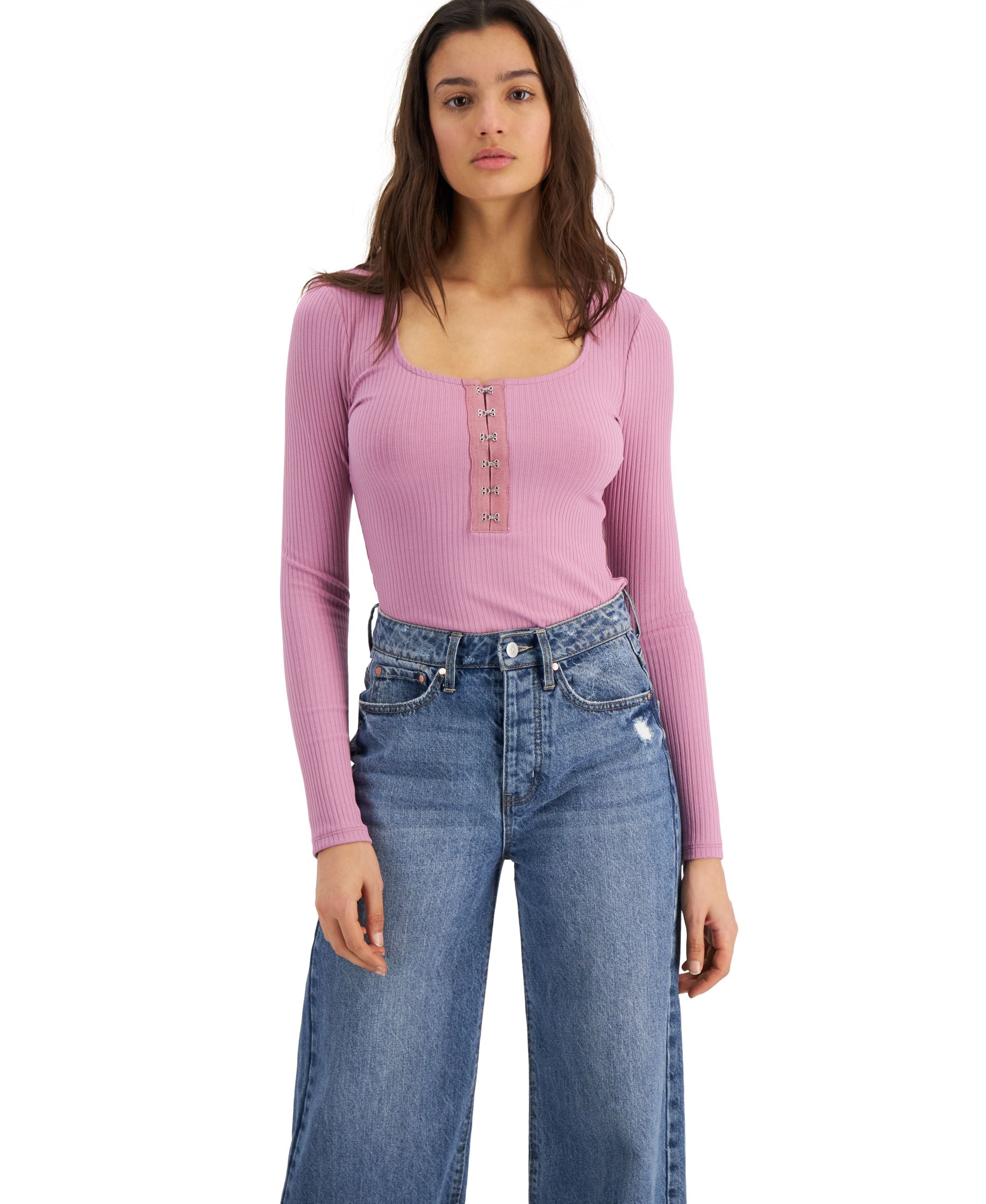 Bar III Ribbed Snap Front Bodysuit