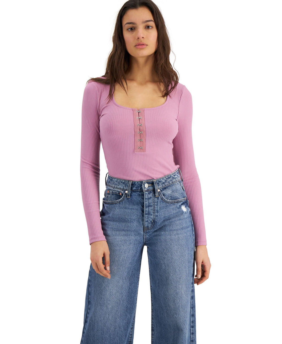 Bar III Ribbed Snap Front Bodysuit