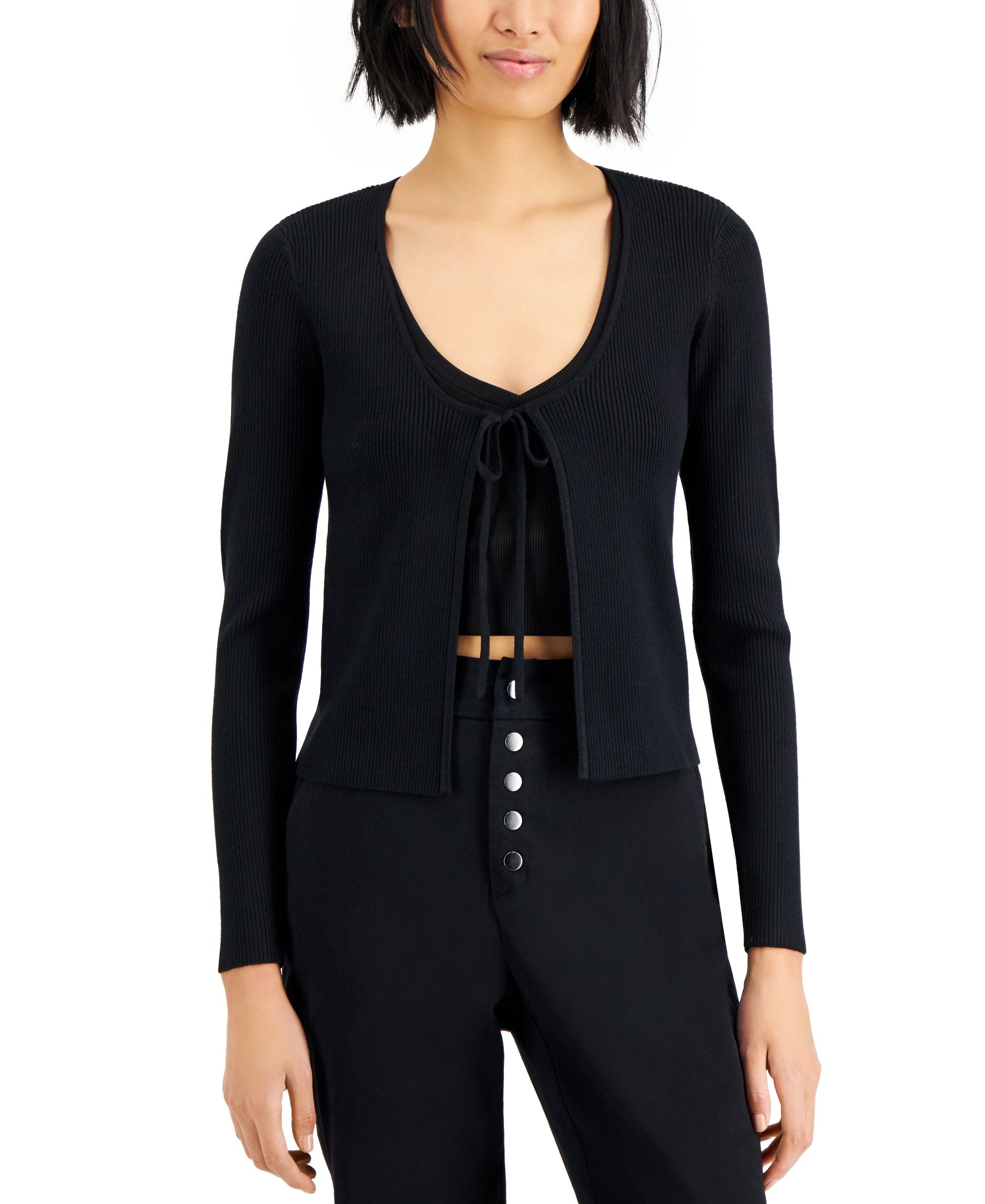 Bar III Tie Front Ribbed Cardigan