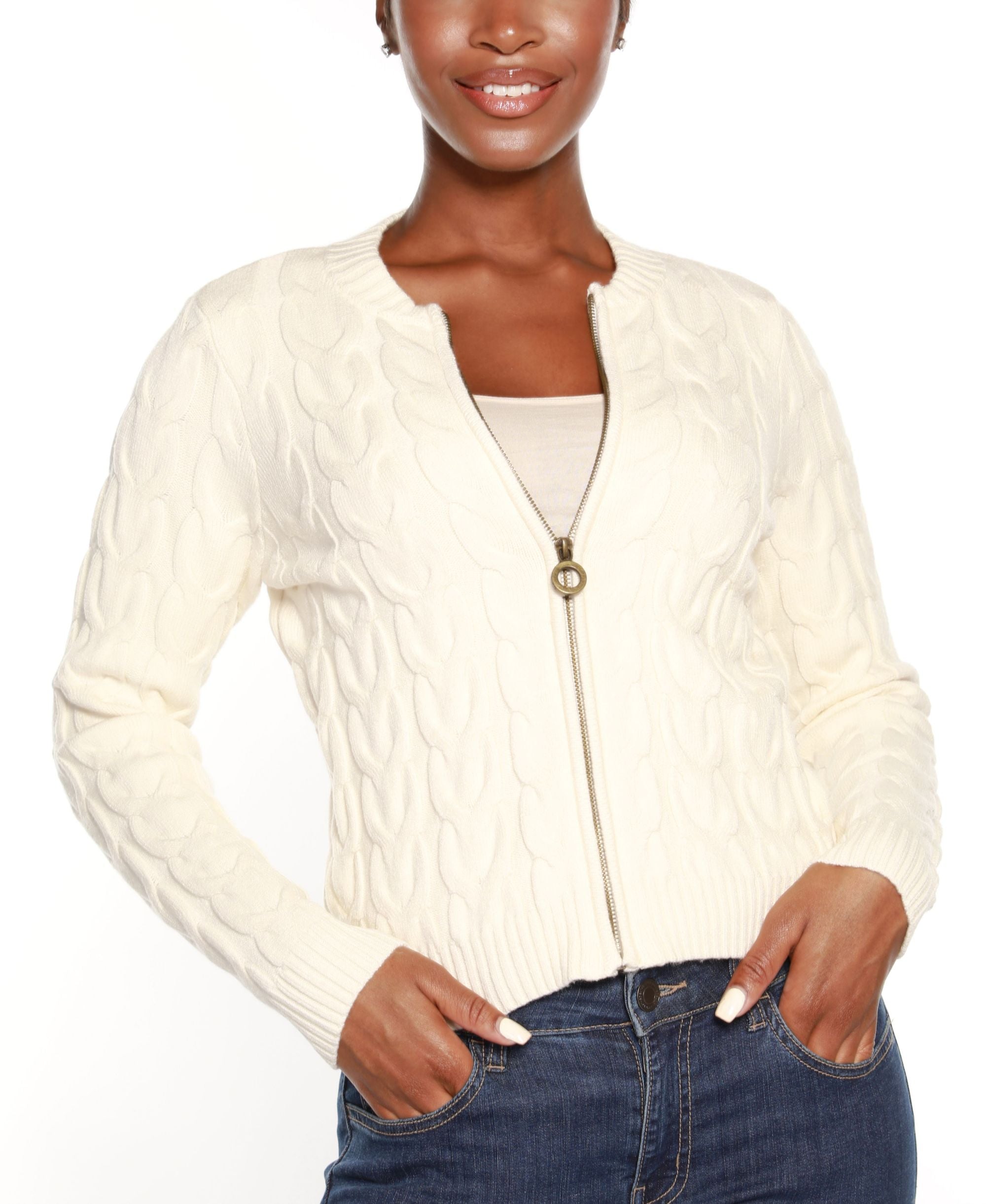 Black Label Cable Knit Full Zip Sweater