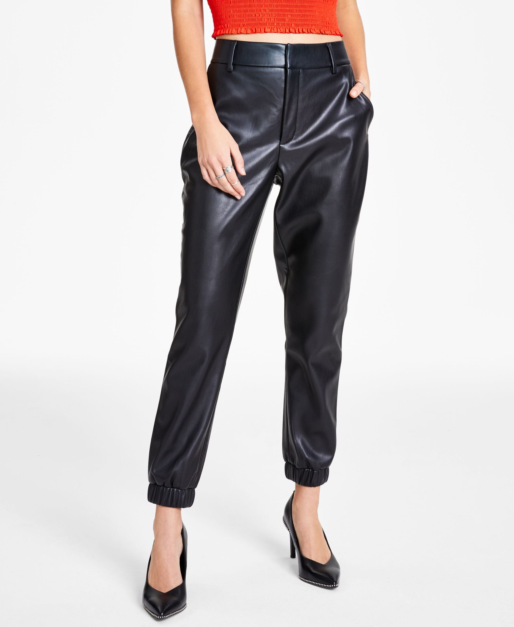 Faux-Leather Jogger Pants