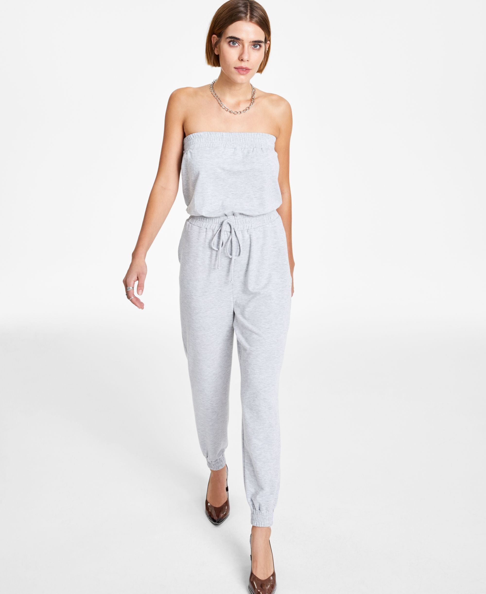 Bar III Strapless French Terry Jumpsuit