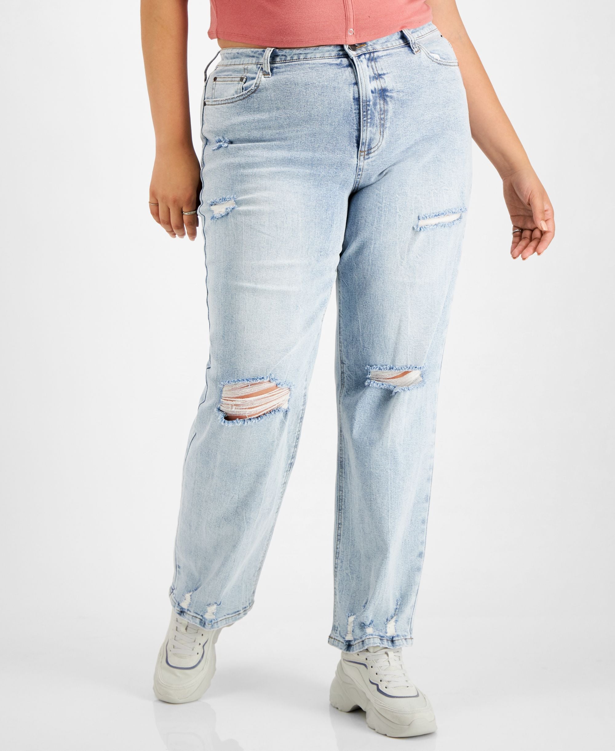 Tinseltown Trendy Plus Size Zipper Pocketed High-rise Baggy Straight Leg Jeans