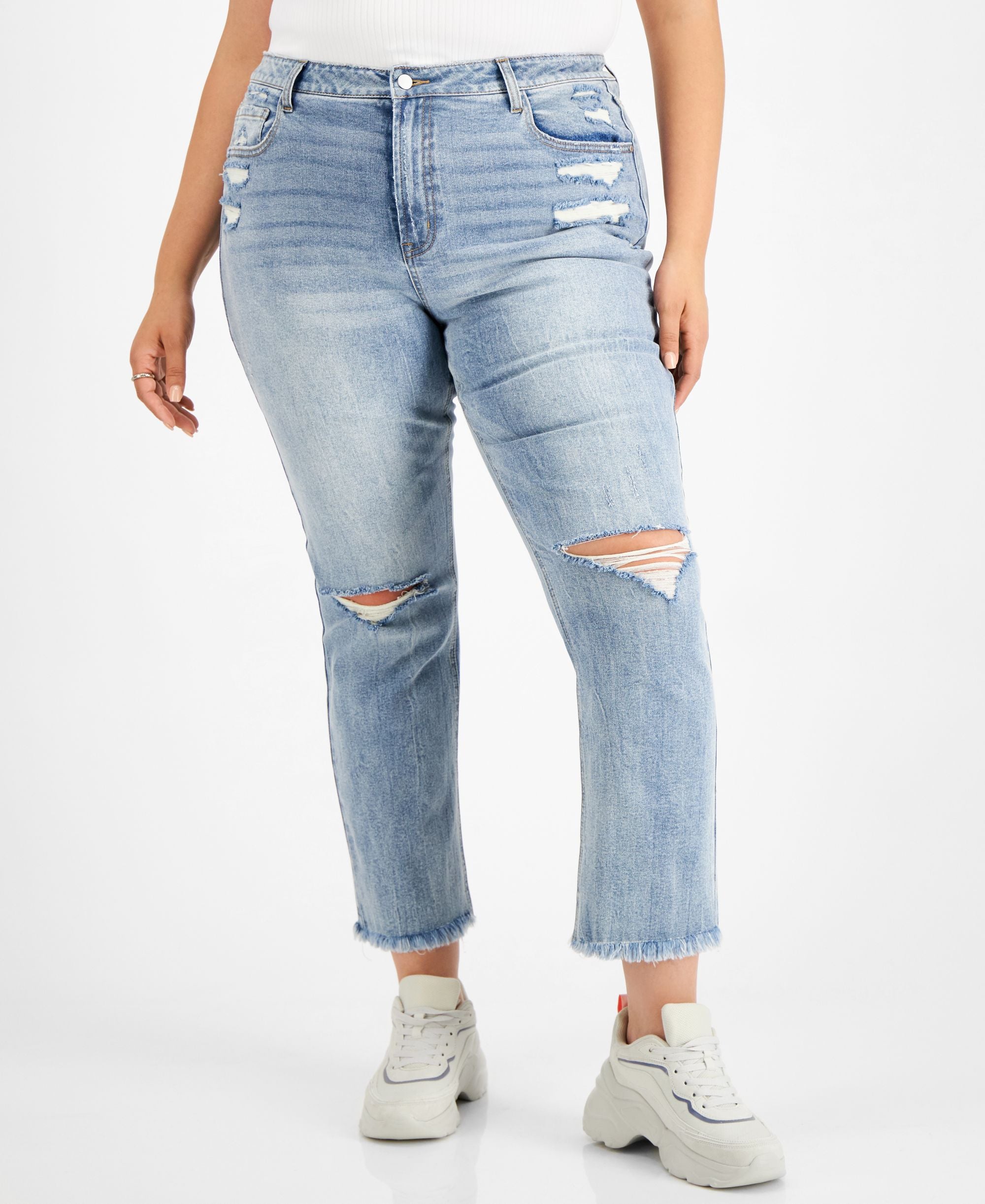 Tinseltown Trendy Plus Size Slim Straight Leg Cropped Jeans