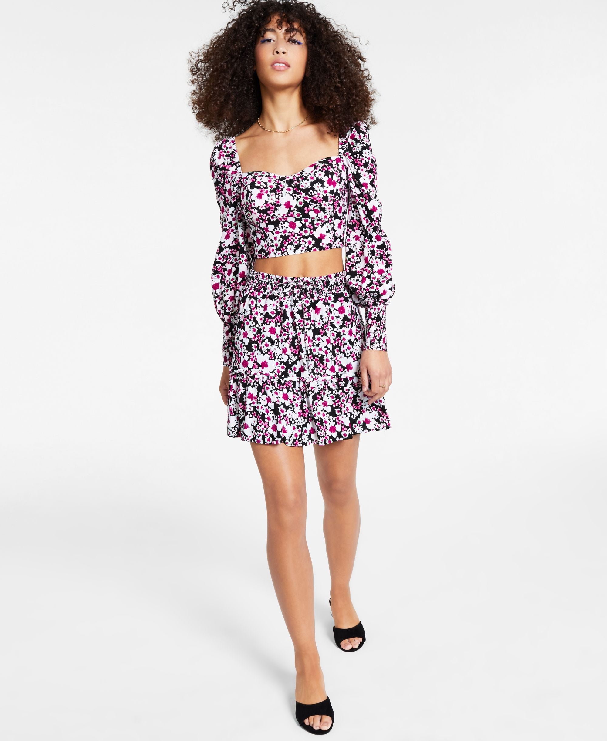 Bar III Floral Print Ruffled Skirt